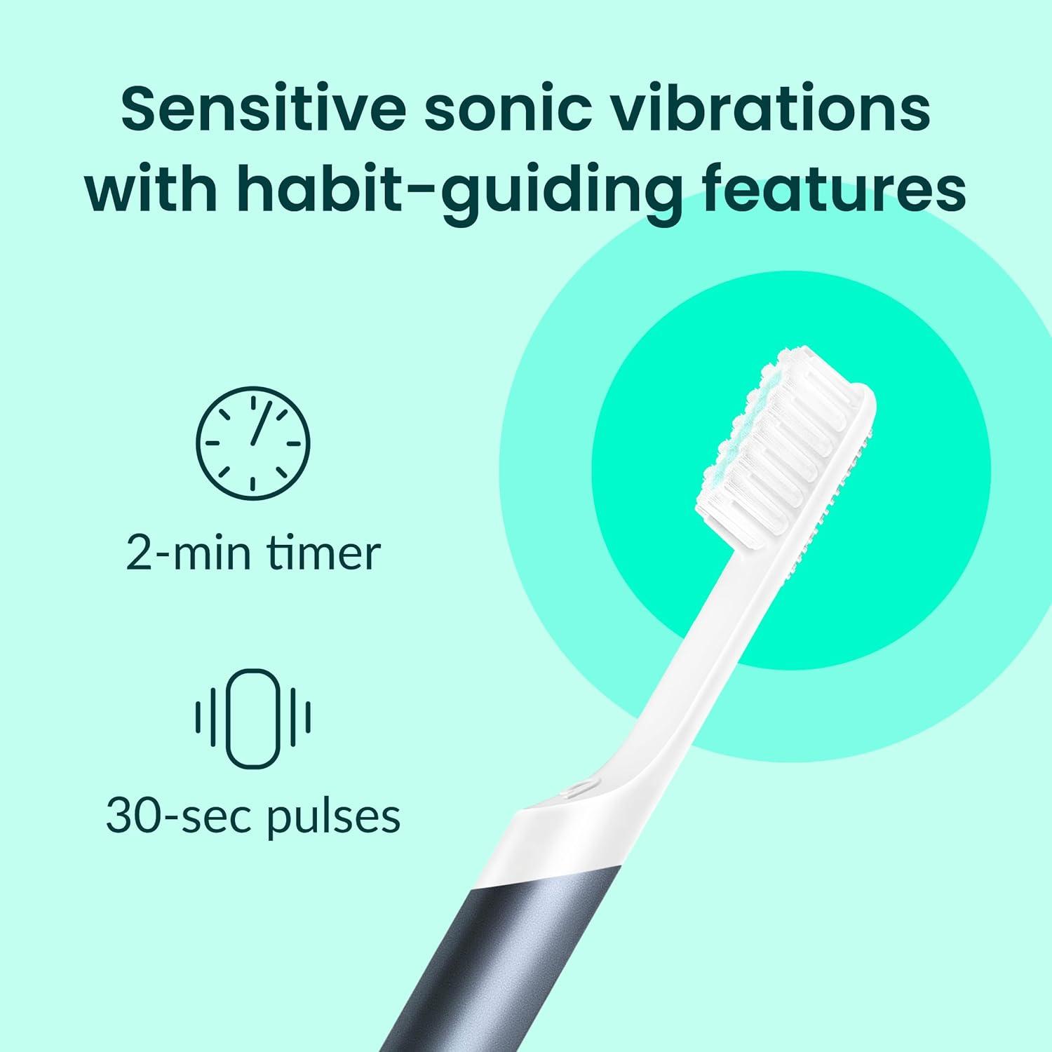 image:imageQuip Metal Sonic Electric Toothbrush for Adults Time Travel amp Soft Bristles with Travel Case amp Replacement Brush Head 3 Month Battery Life Faded BlueFaded Blue
