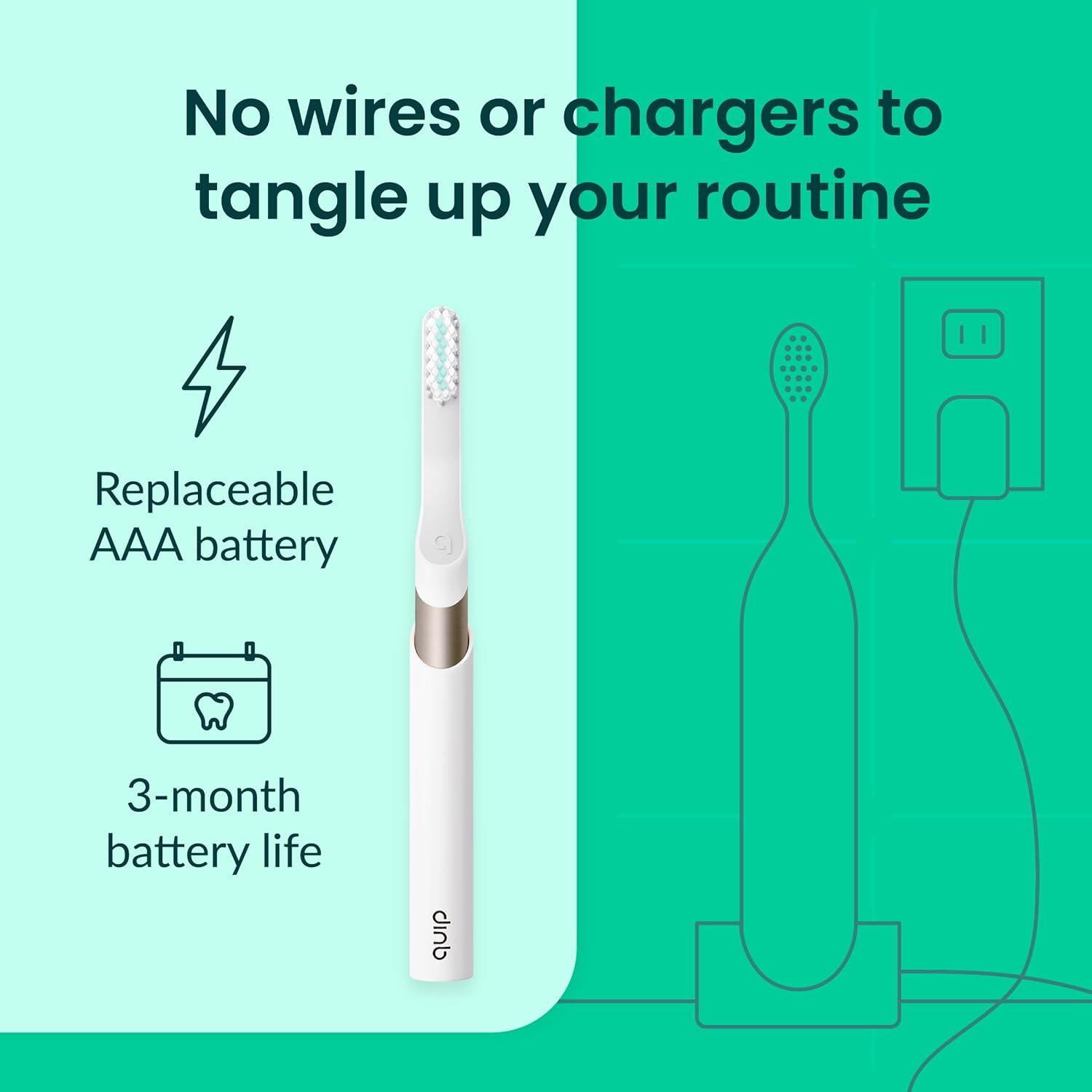 image:imageQuip Metal Sonic Electric Toothbrush for Adults Time Travel amp Soft Bristles with Travel Case amp Replacement Brush Head 3 Month Battery Life Faded BluePeach Gold
