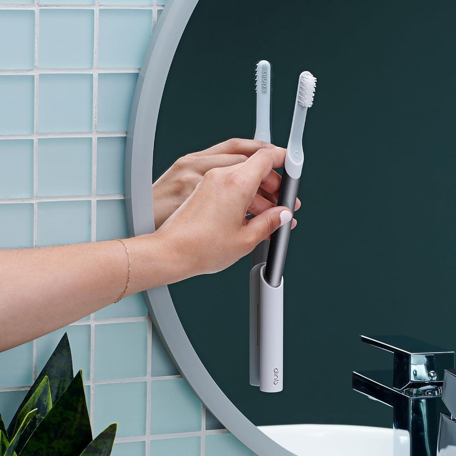 image:imageQuip Metal Sonic Electric Toothbrush for Adults Time Travel amp Soft Bristles with Travel Case amp Replacement Brush Head 3 Month Battery Life Faded BlueSlate
