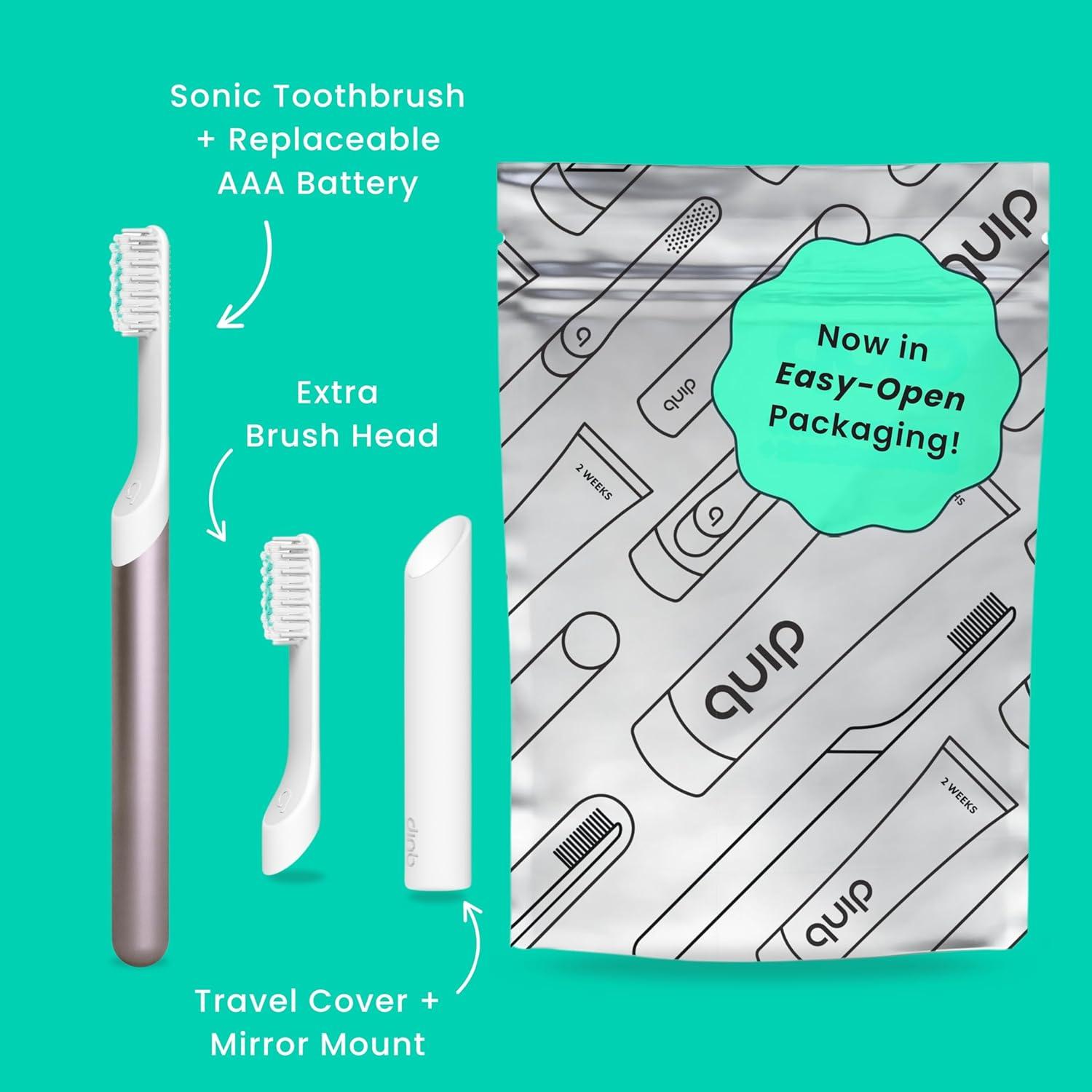 image:imageQuip Metal Sonic Electric Toothbrush for Adults Time Travel amp Soft Bristles with Travel Case amp Replacement Brush Head 3 Month Battery Life Faded BluePlum