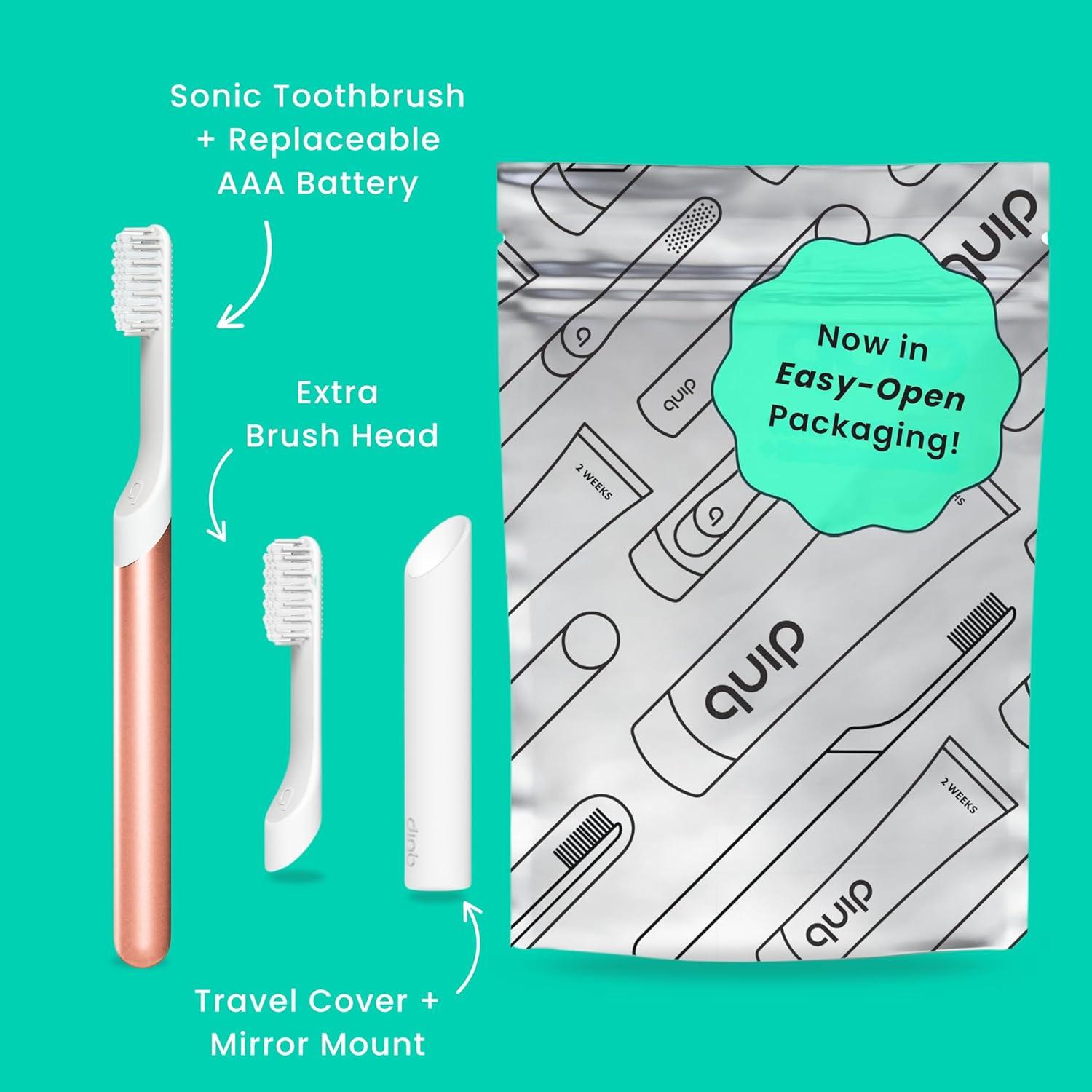 image:imageQuip Metal Sonic Electric Toothbrush for Adults Time Travel amp Soft Bristles with Travel Case amp Replacement Brush Head 3 Month Battery Life Faded BlueCopper