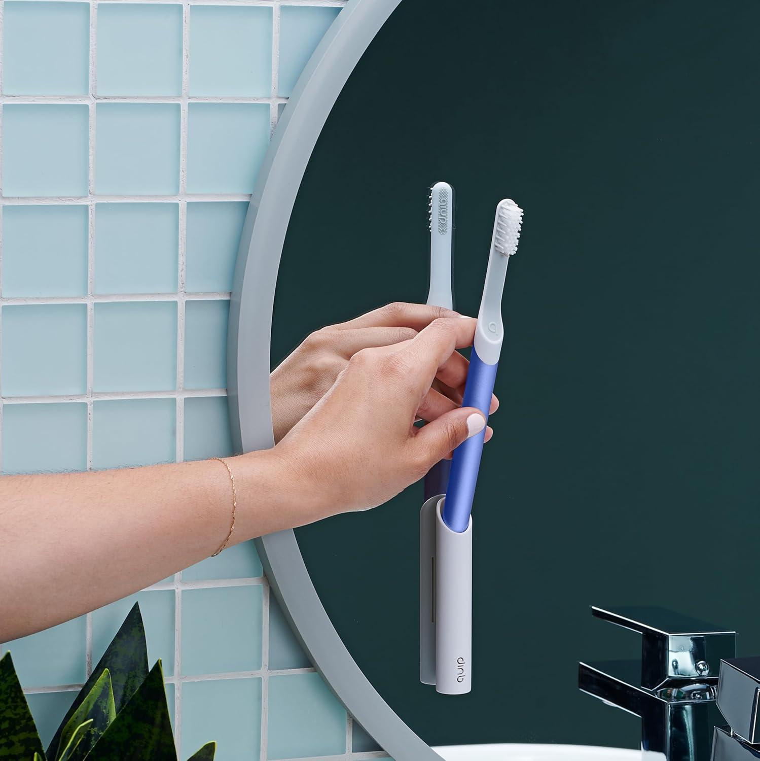 image:imageQuip Metal Sonic Electric Toothbrush for Adults Time Travel amp Soft Bristles with Travel Case amp Replacement Brush Head 3 Month Battery Life Faded BlueIndigo