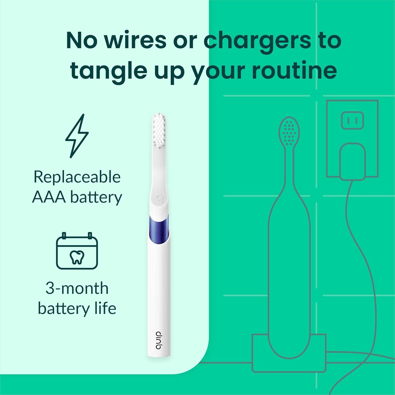 image:imageQuip Metal Sonic Electric Toothbrush for Adults Time Travel amp Soft Bristles with Travel Case amp Replacement Brush Head 3 Month Battery Life Faded BlueIndigo