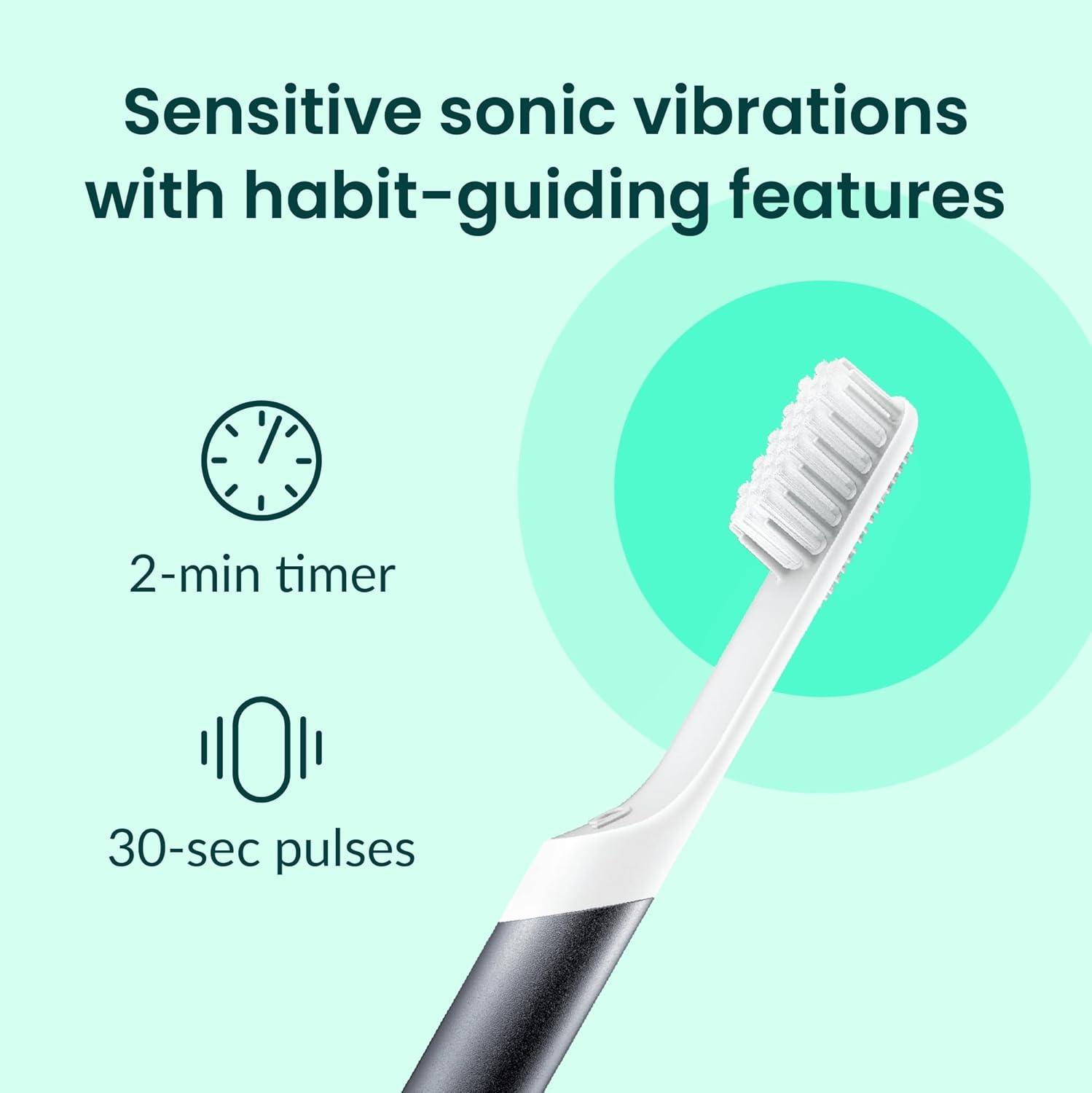 image:imageQuip Metal Sonic Electric Toothbrush for Adults Time Travel amp Soft Bristles with Travel Case amp Replacement Brush Head 3 Month Battery Life Faded BlueSlate