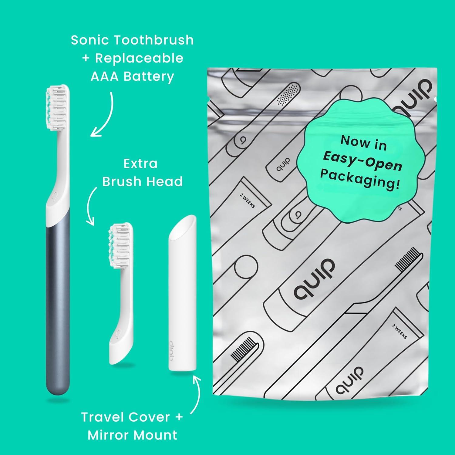 image:imageQuip Metal Sonic Electric Toothbrush for Adults Time Travel amp Soft Bristles with Travel Case amp Replacement Brush Head 3 Month Battery Life Faded BlueFaded Blue