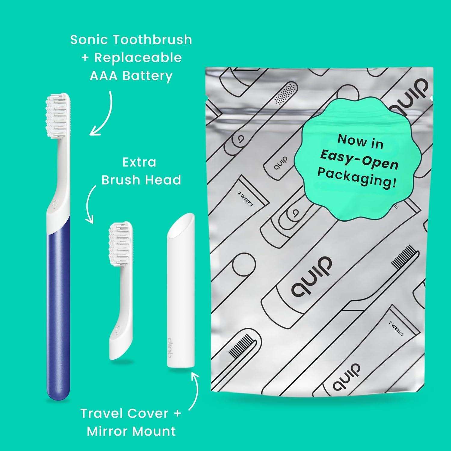 image:imageQuip Metal Sonic Electric Toothbrush for Adults Time Travel amp Soft Bristles with Travel Case amp Replacement Brush Head 3 Month Battery Life Faded BlueIndigo