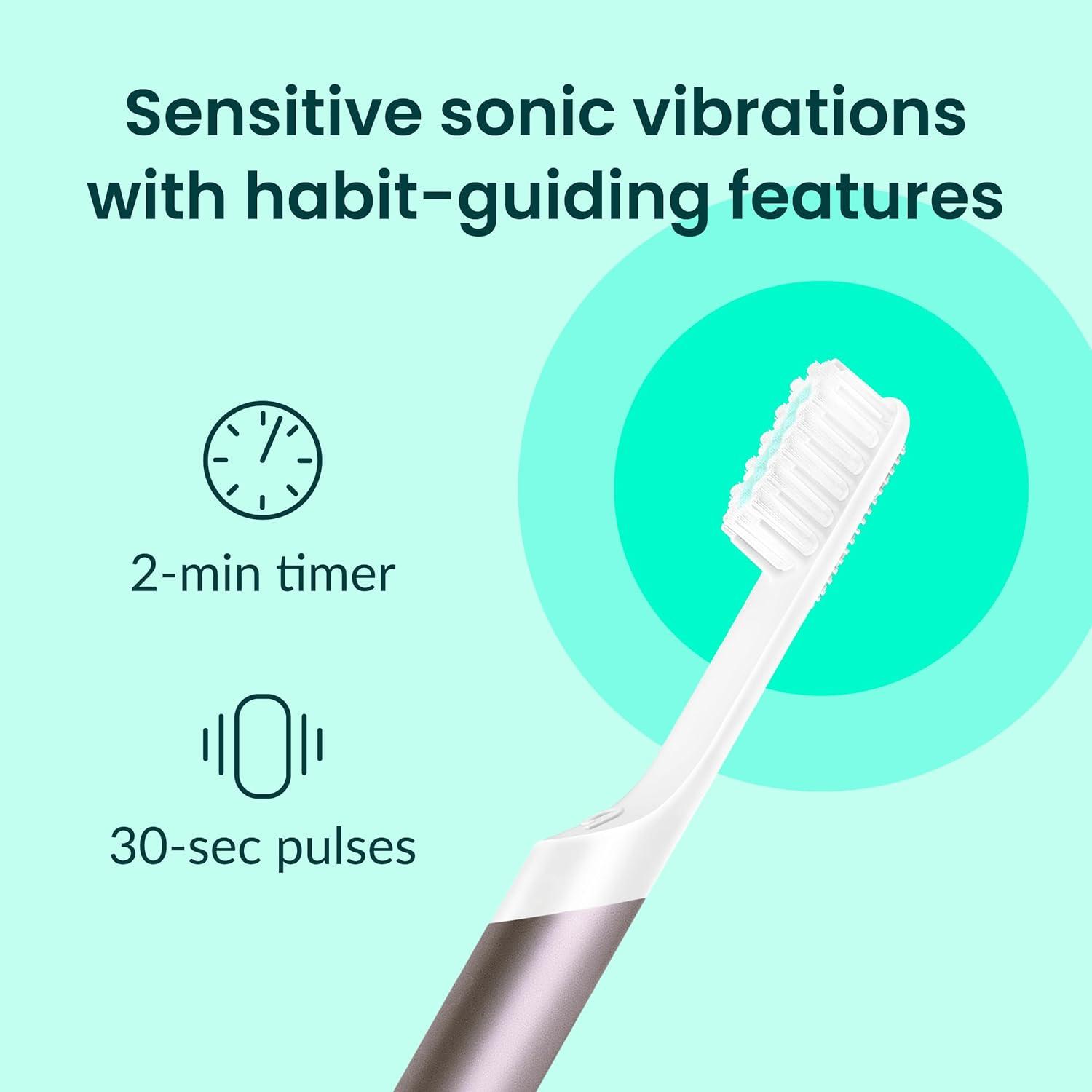 image:imageQuip Metal Sonic Electric Toothbrush for Adults Time Travel amp Soft Bristles with Travel Case amp Replacement Brush Head 3 Month Battery Life Faded BluePlum