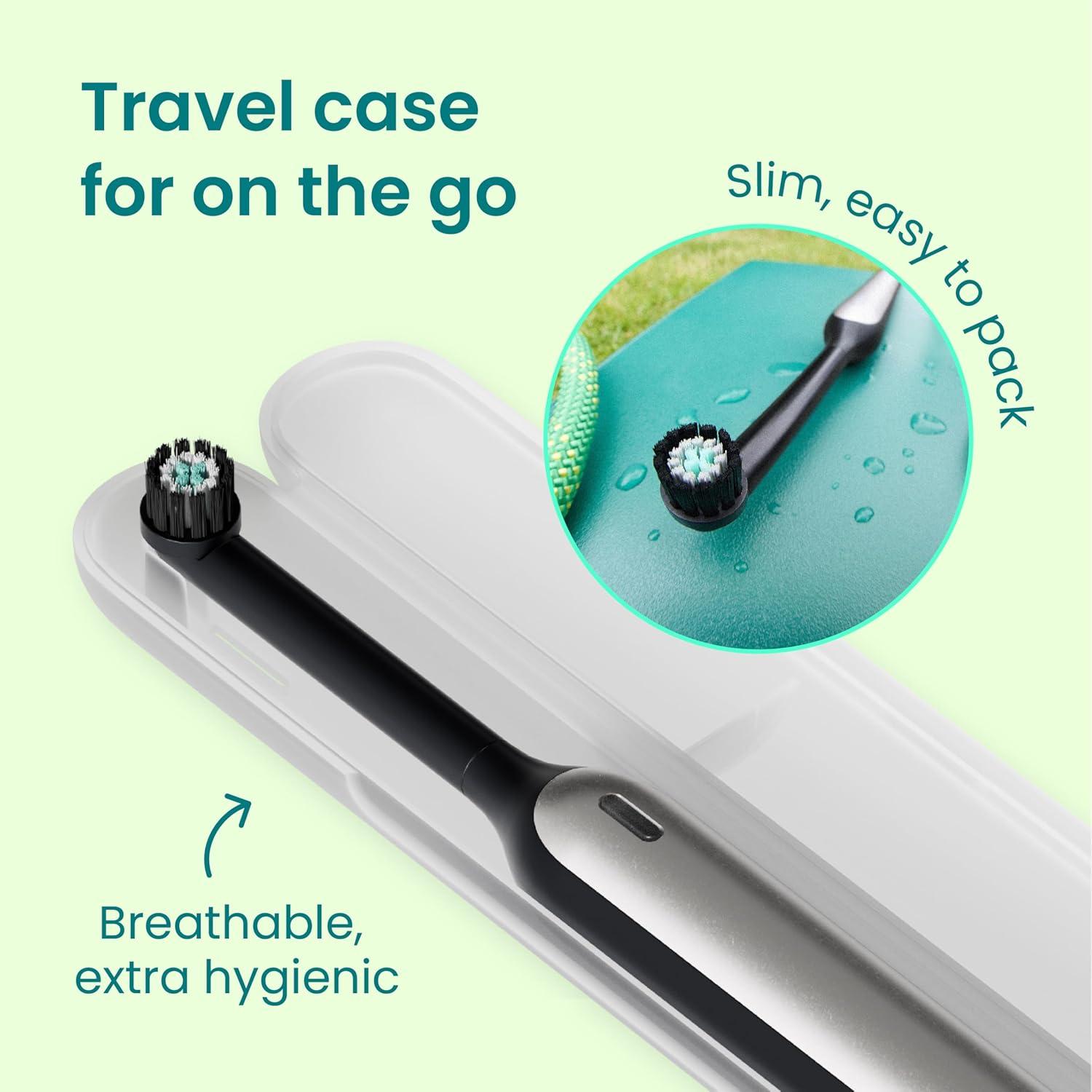 image:imageQuip Rev Oscillating Rechargeable Electric Toothbrush with Extra Brush Head Soft Bristles Pressure Sensor 3 Intensities 30Day Battery Life 2Min Timer Travel Case Mirror Mount Blue StoneSilver Cloud