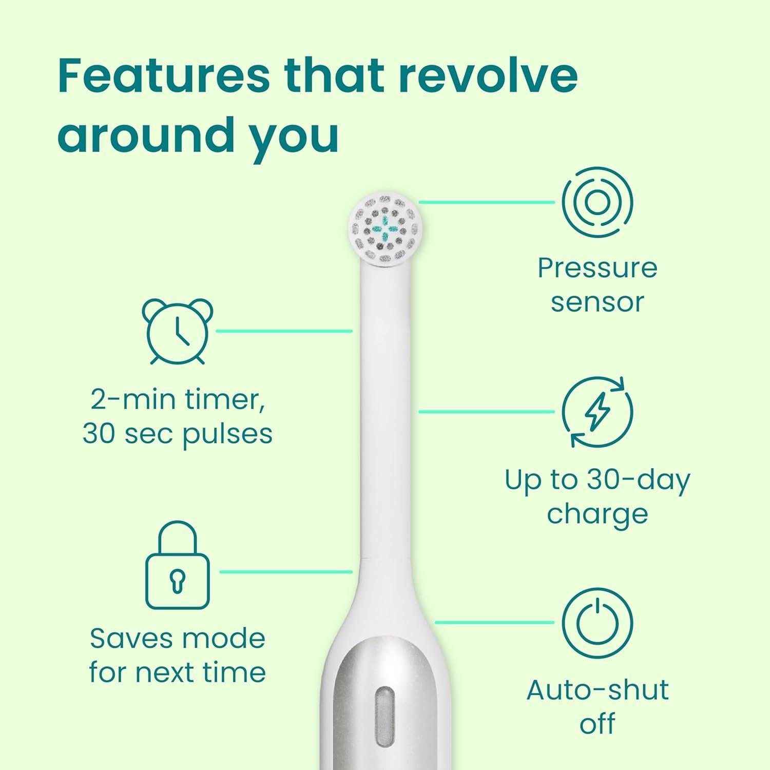 image:imageQuip Rev Oscillating Rechargeable Electric Toothbrush with Extra Brush Head Soft Bristles Pressure Sensor 3 Intensities 30Day Battery Life 2Min Timer Travel Case Mirror Mount Blue StoneSilver Cloud