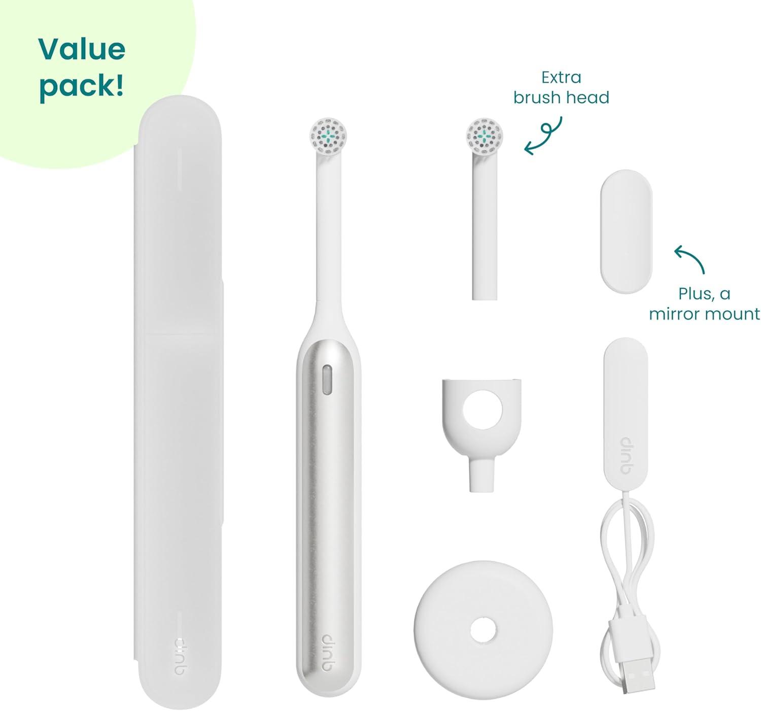 image:imageQuip Rev Oscillating Rechargeable Electric Toothbrush with Extra Brush Head Soft Bristles Pressure Sensor 3 Intensities 30Day Battery Life 2Min Timer Travel Case Mirror Mount Blue StoneSilver Cloud
