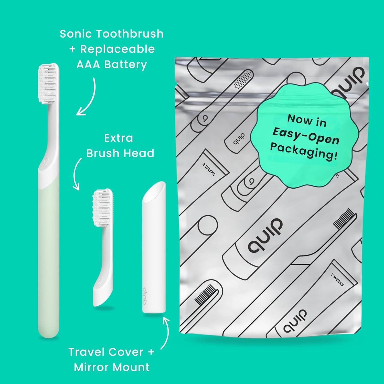 image:imageQuip Sonic Electric Toothbrush for Adults Time Travel amp Soft Bristles with Travel Case amp Replacement Brush Head 3 Month Battery Life Plastic Handle Sage
