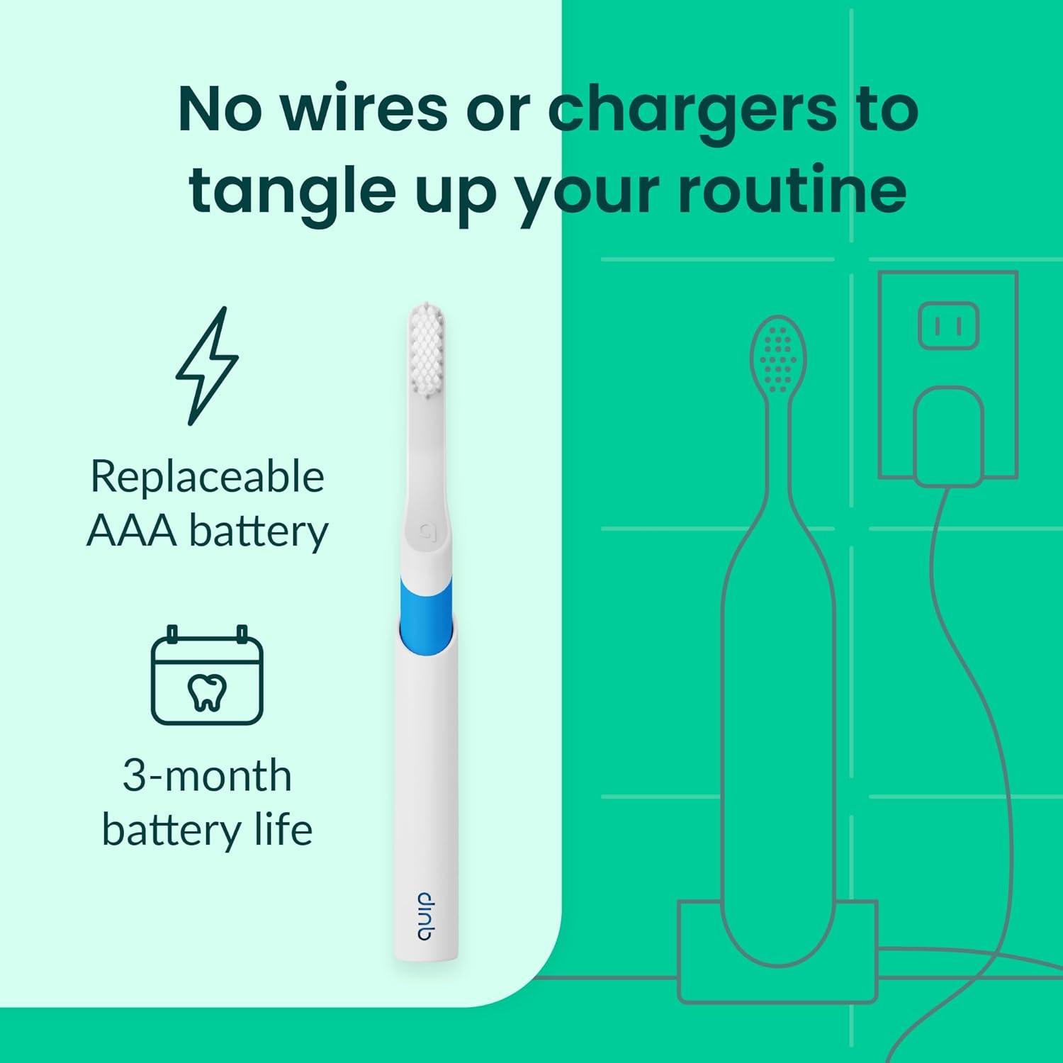 image:imageQuip Sonic Electric Toothbrush for Adults Time Travel amp Soft Bristles with Travel Case amp Replacement Brush Head 3 Month Battery Life Plastic Handle GreenBlue