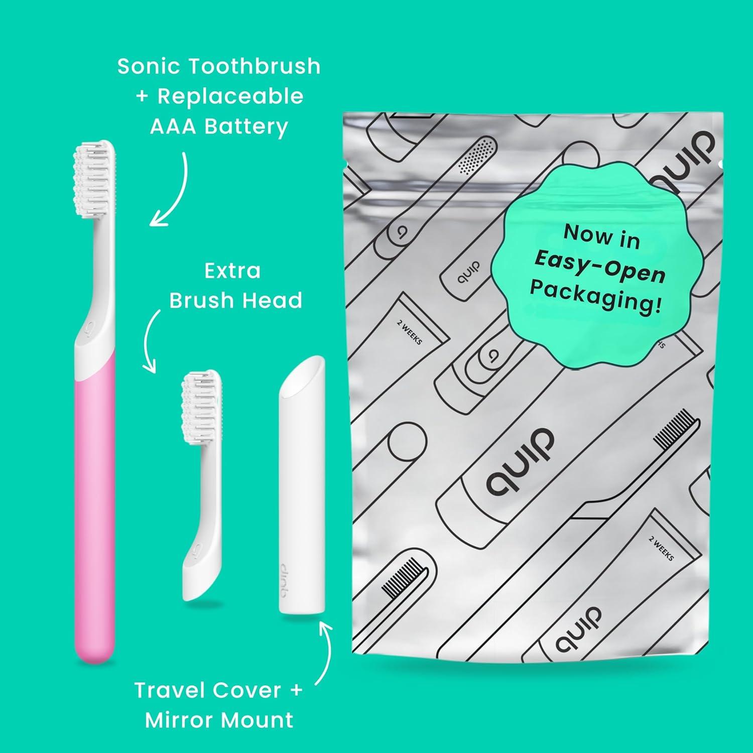image:imageQuip Sonic Electric Toothbrush for Adults Time Travel amp Soft Bristles with Travel Case amp Replacement Brush Head 3 Month Battery Life Plastic Handle GreenMagenta
