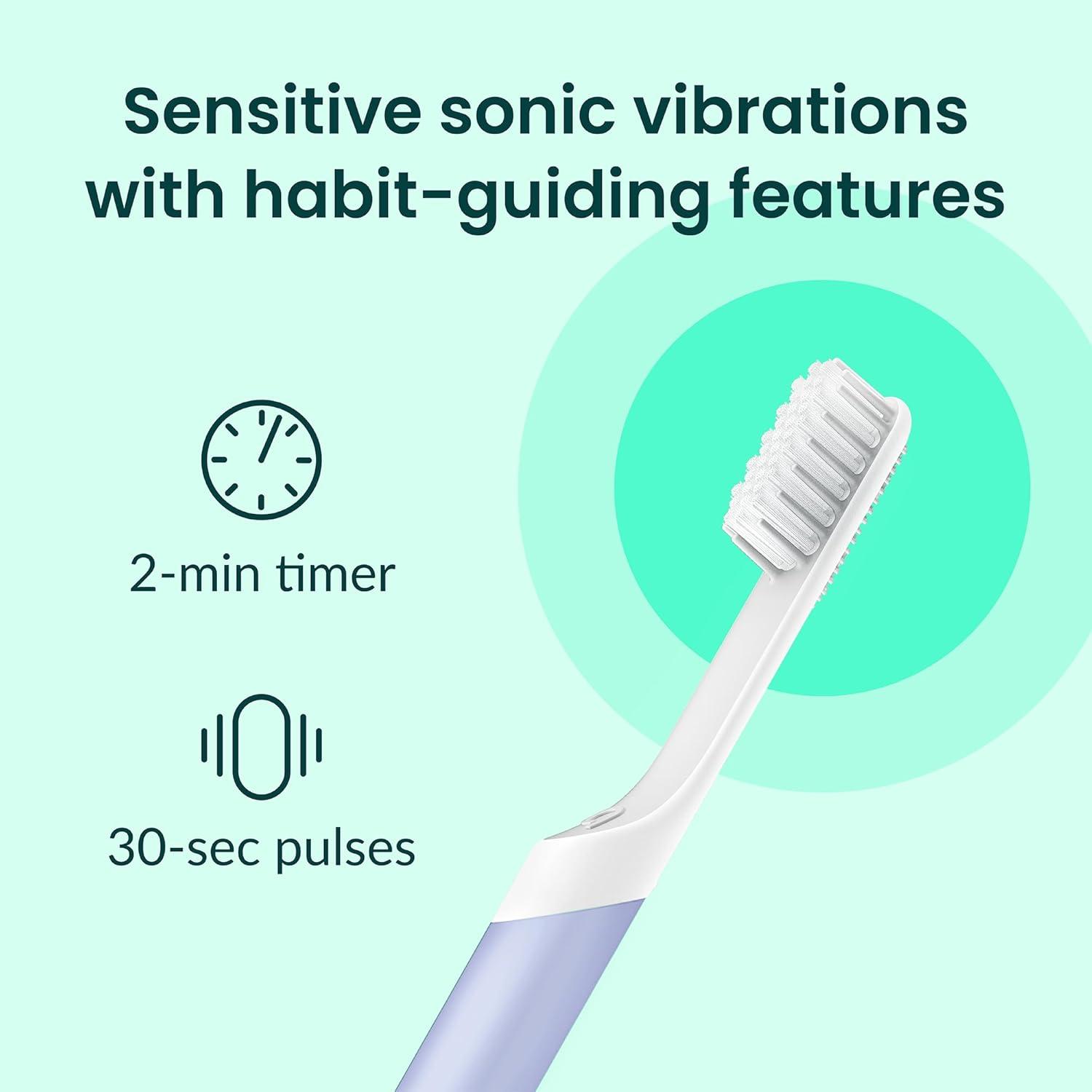 image:imageQuip Sonic Electric Toothbrush for Adults Time Travel amp Soft Bristles with Travel Case amp Replacement Brush Head 3 Month Battery Life Plastic Handle GreenLavender