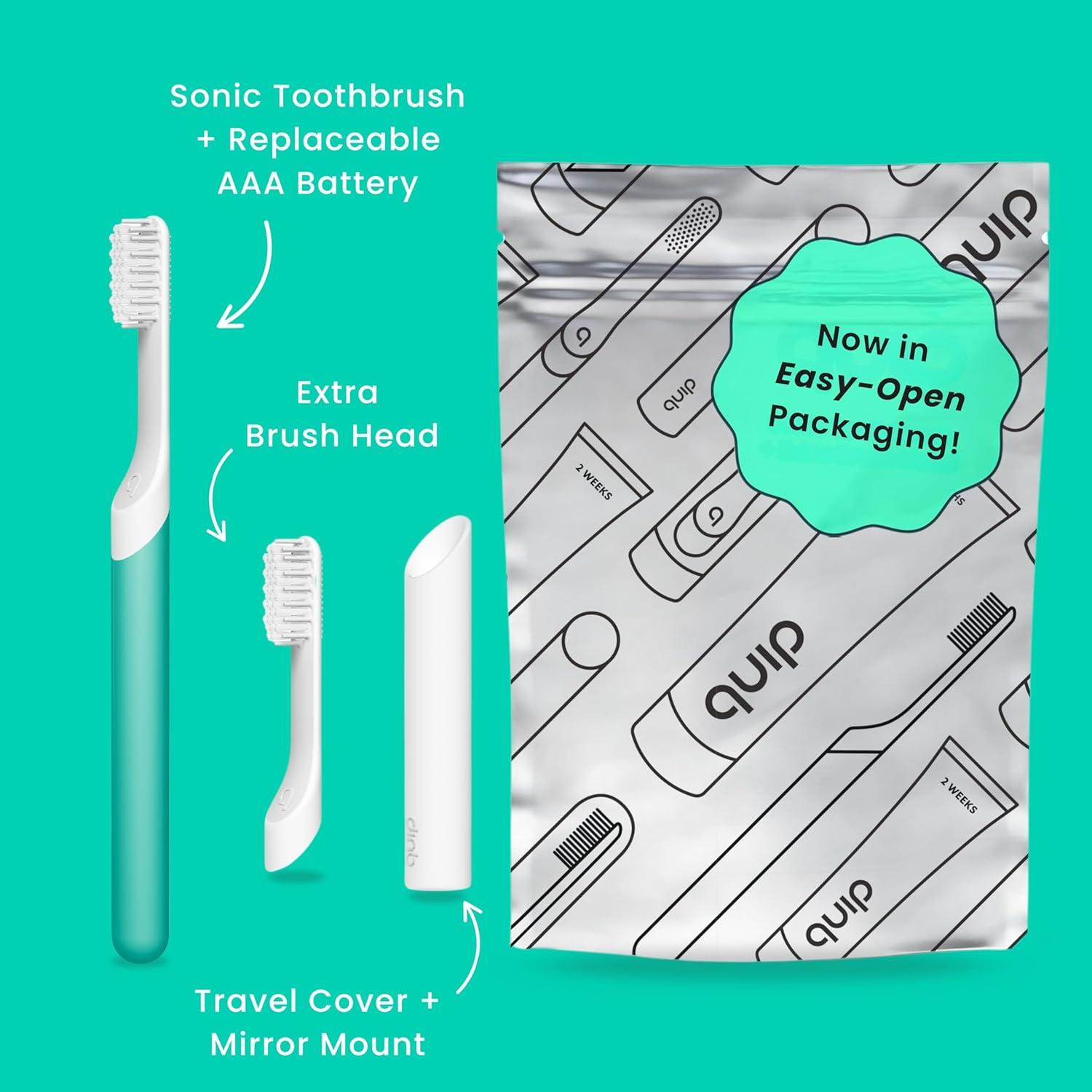 image:imageQuip Sonic Electric Toothbrush for Adults Time Travel amp Soft Bristles with Travel Case amp Replacement Brush Head 3 Month Battery Life Plastic Handle GreenGreen