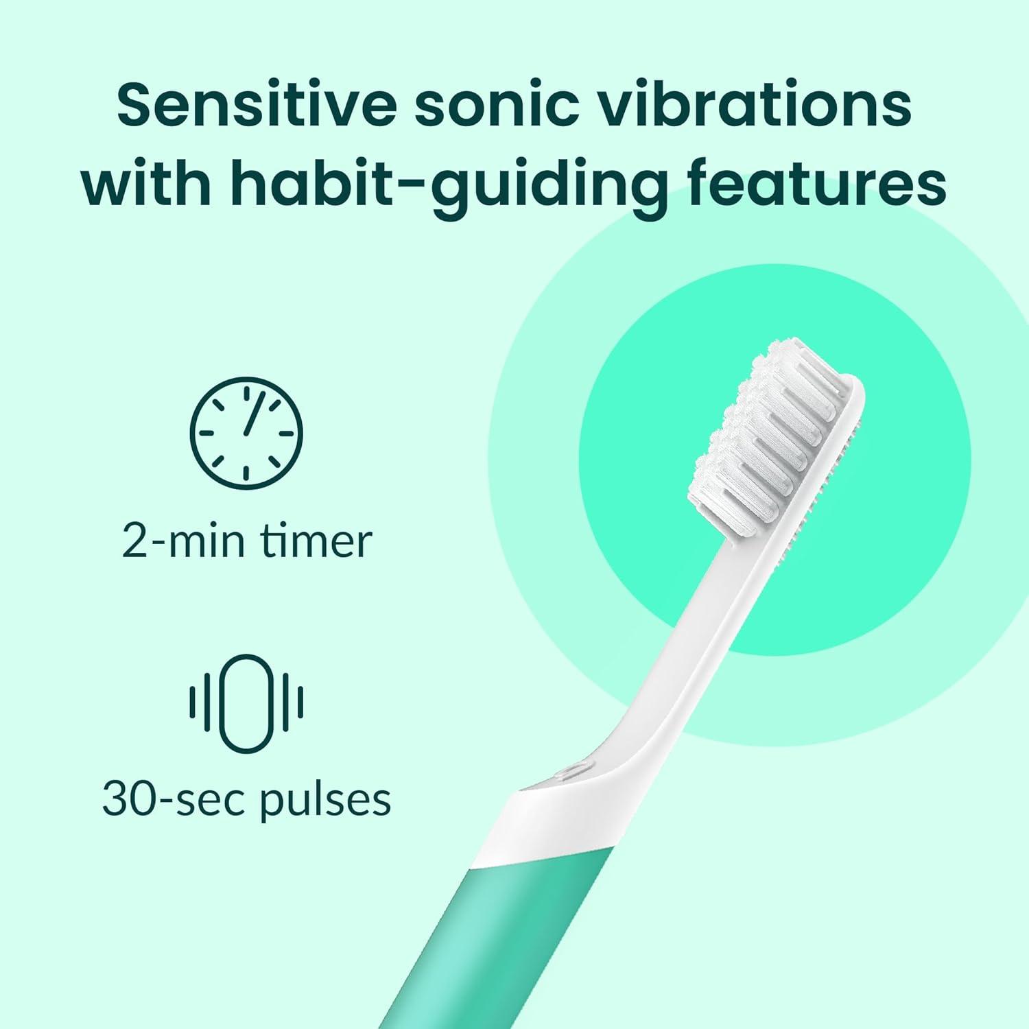image:imageQuip Sonic Electric Toothbrush for Adults Time Travel amp Soft Bristles with Travel Case amp Replacement Brush Head 3 Month Battery Life Plastic Handle GreenGreen