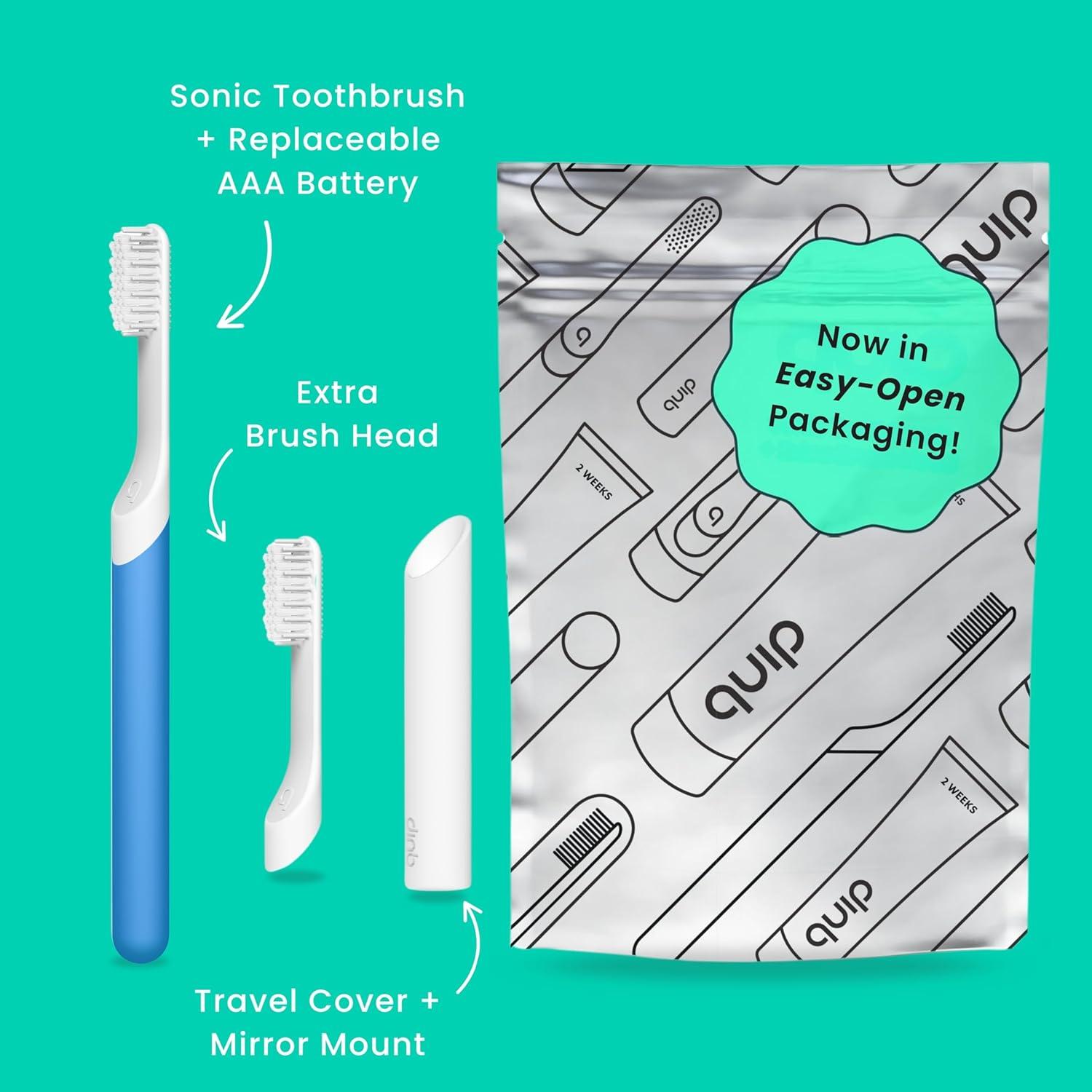 image:imageQuip Sonic Electric Toothbrush for Adults Time Travel amp Soft Bristles with Travel Case amp Replacement Brush Head 3 Month Battery Life Plastic Handle GreenBlue