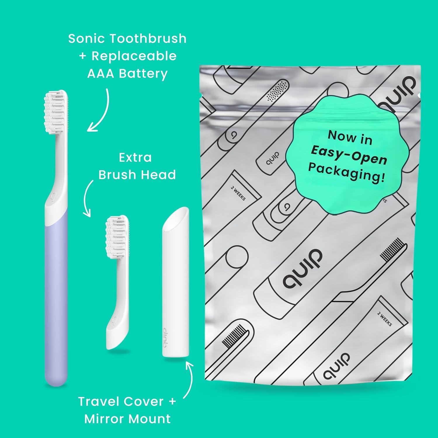 image:imageQuip Sonic Electric Toothbrush for Adults Time Travel amp Soft Bristles with Travel Case amp Replacement Brush Head 3 Month Battery Life Plastic Handle GreenLavender