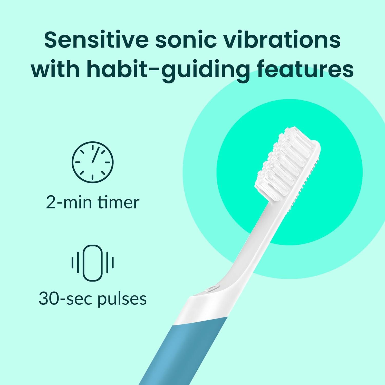 image:imageQuip Sonic Electric Toothbrush for Adults Time Travel amp Soft Bristles with Travel Case amp Replacement Brush Head 3 Month Battery Life Plastic Handle Marine Blue