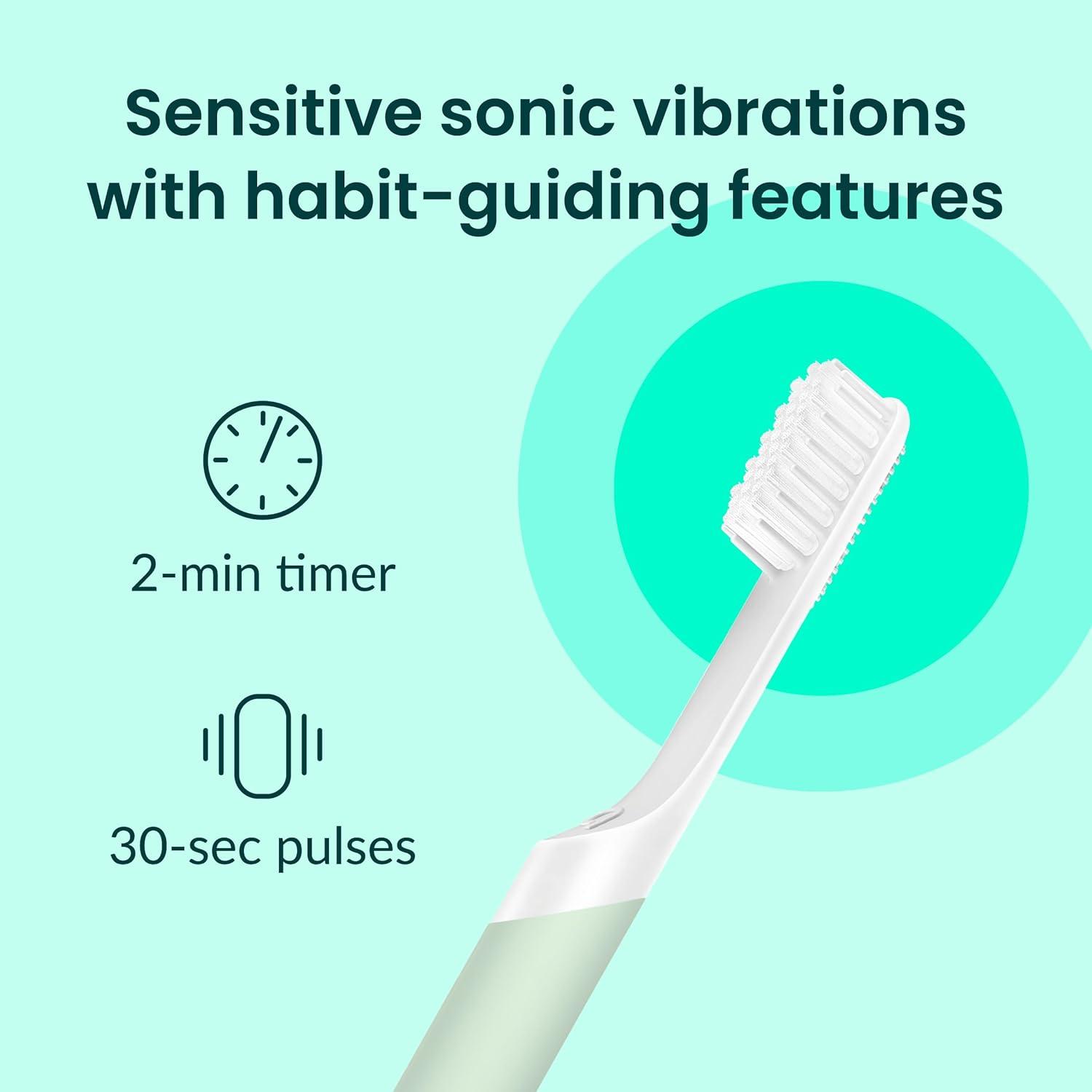image:imageQuip Sonic Electric Toothbrush for Adults Time Travel amp Soft Bristles with Travel Case amp Replacement Brush Head 3 Month Battery Life Plastic Handle Sage