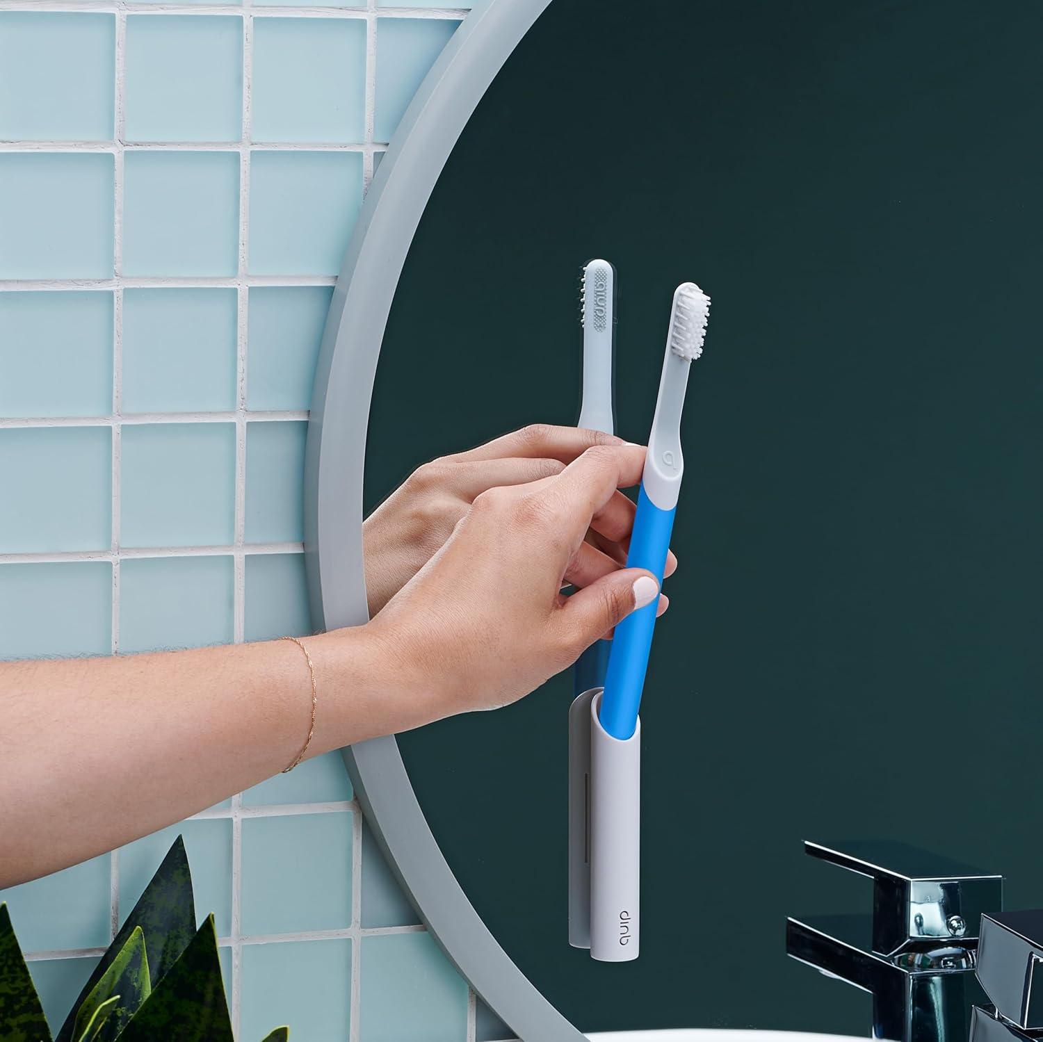 image:imageQuip Sonic Electric Toothbrush for Adults Time Travel amp Soft Bristles with Travel Case amp Replacement Brush Head 3 Month Battery Life Plastic Handle GreenBlue