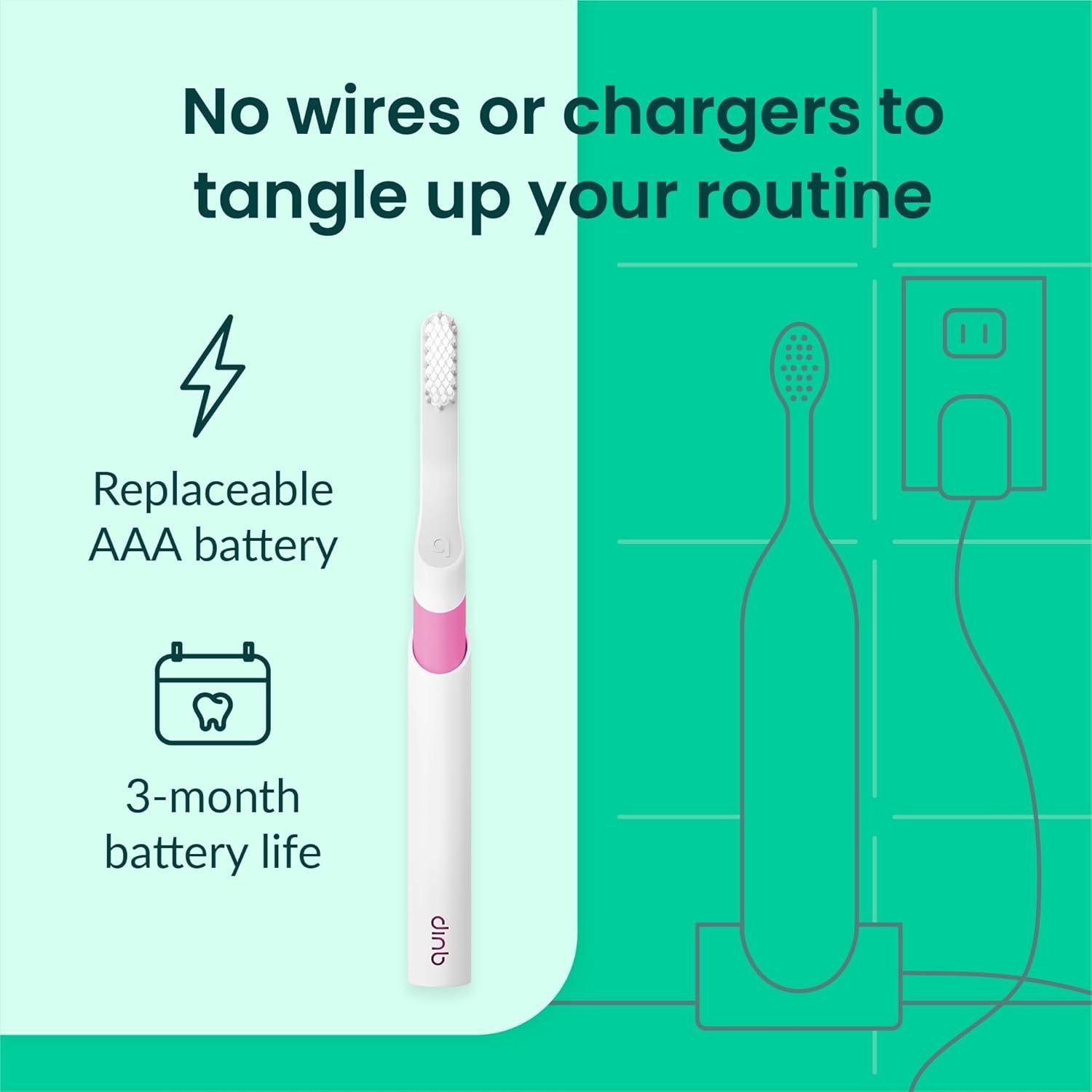 image:imageQuip Sonic Electric Toothbrush for Adults Time Travel amp Soft Bristles with Travel Case amp Replacement Brush Head 3 Month Battery Life Plastic Handle GreenMagenta