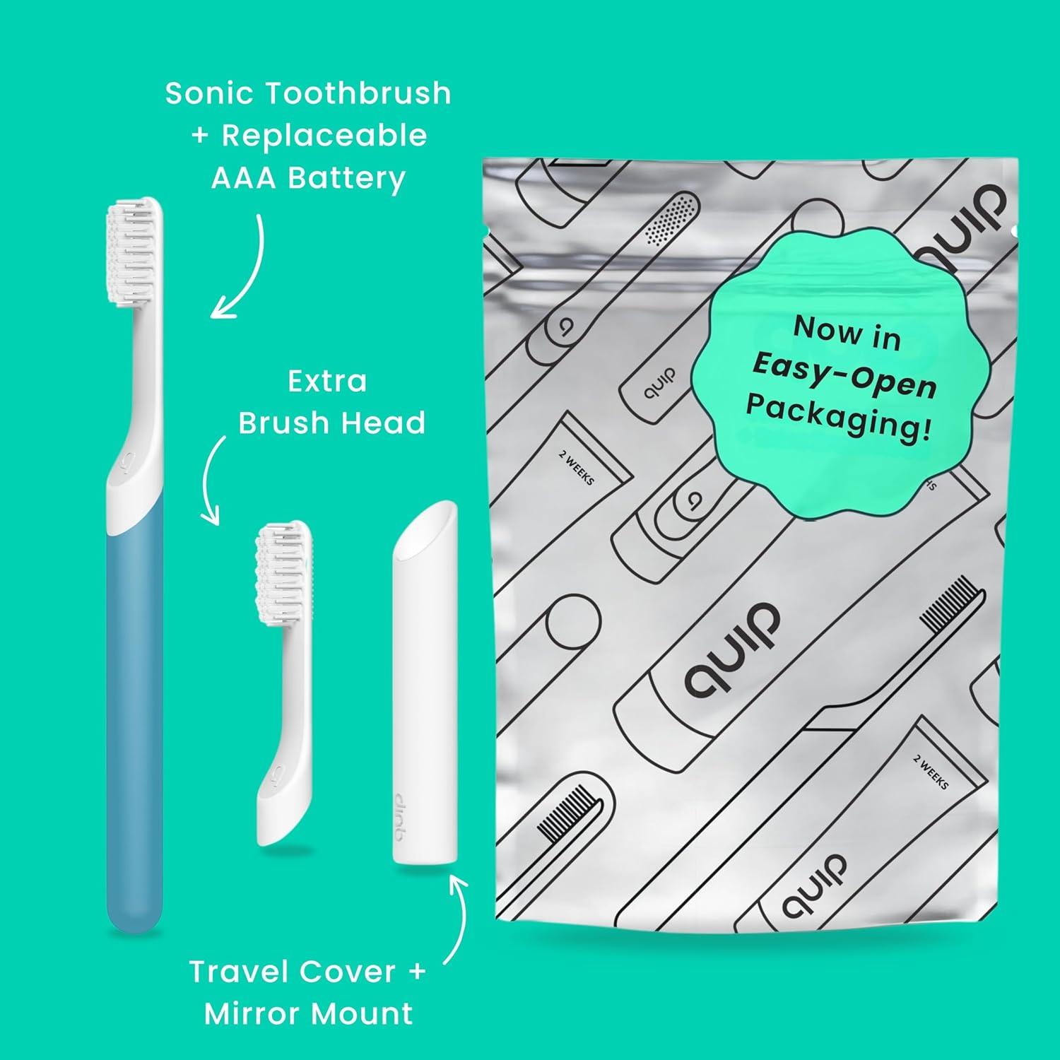image:imageQuip Sonic Electric Toothbrush for Adults Time Travel amp Soft Bristles with Travel Case amp Replacement Brush Head 3 Month Battery Life Plastic Handle Marine Blue