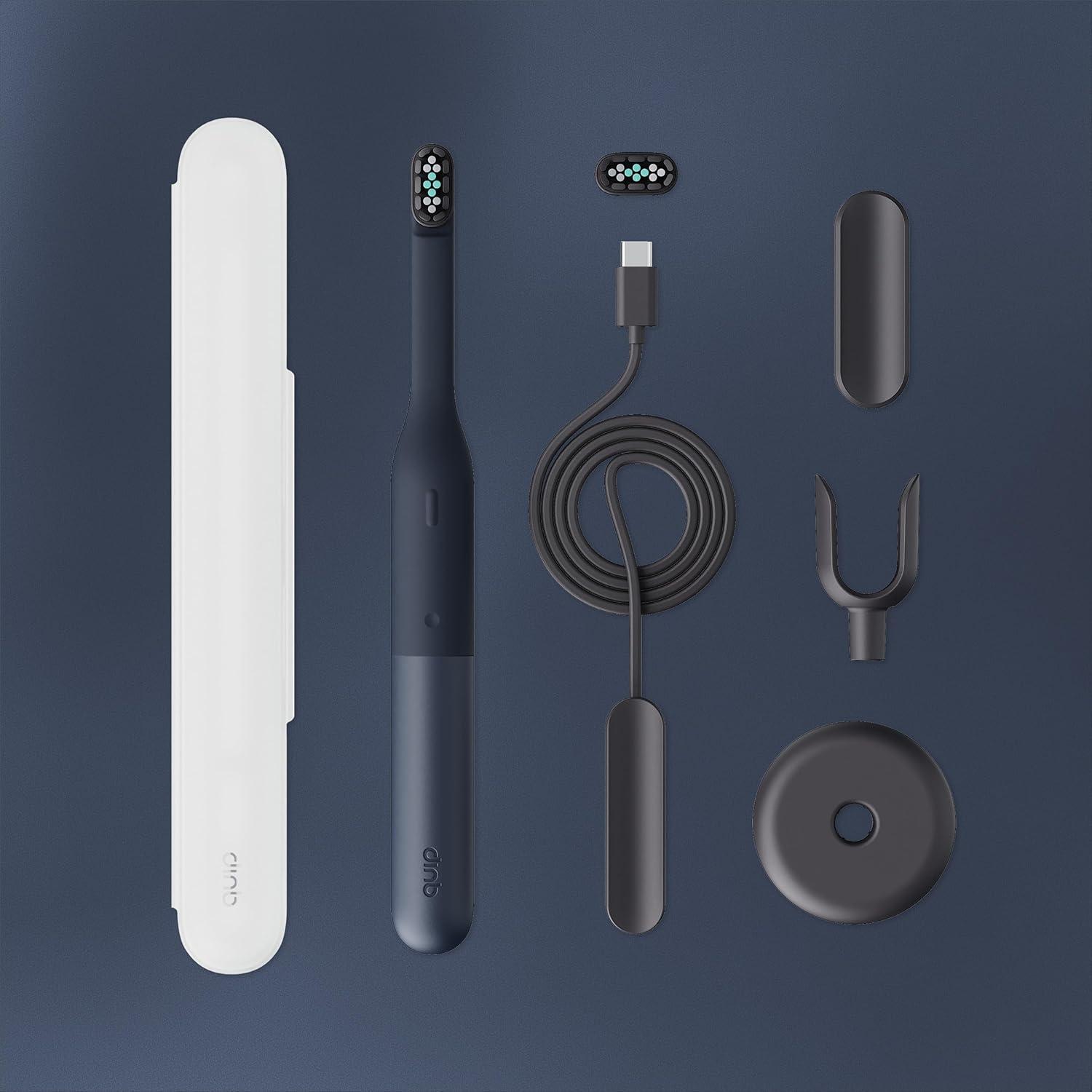image:imageQuip Ultra Lite Sonic Electric Toothbrush Slim Lightweight Design 3 Brushing Modes 15X More Plaque Removal Pressure Sensor amp 30Day Battery Ash