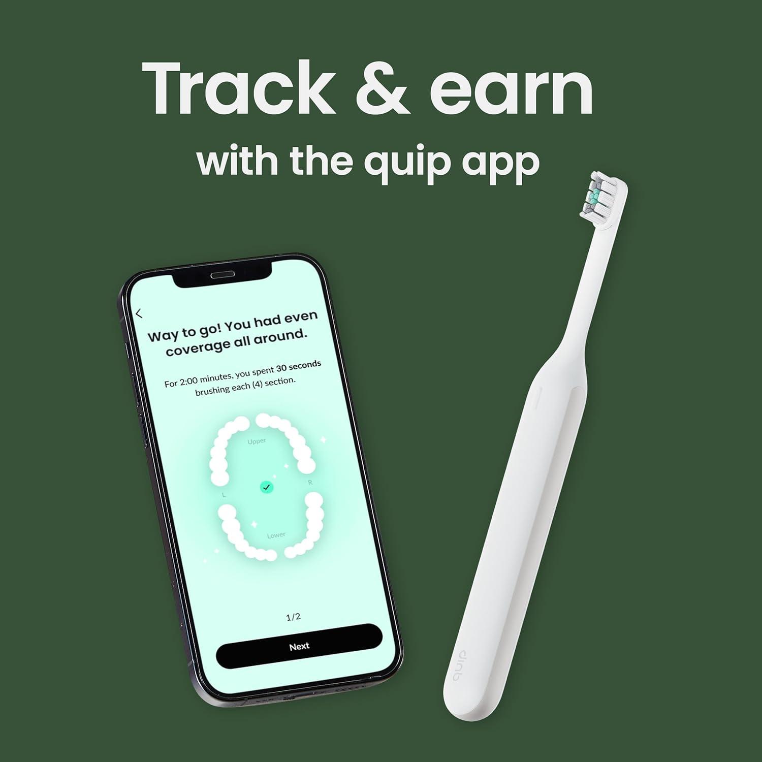 image:imageQuip Ultra Next Generation Smart Toothbrush Timed Electric Toothbrush with Case Replaceable Brush Head Soft Bristles Silicone Handle 30Day Battery Life Travel Toothbrush EclipseStone White