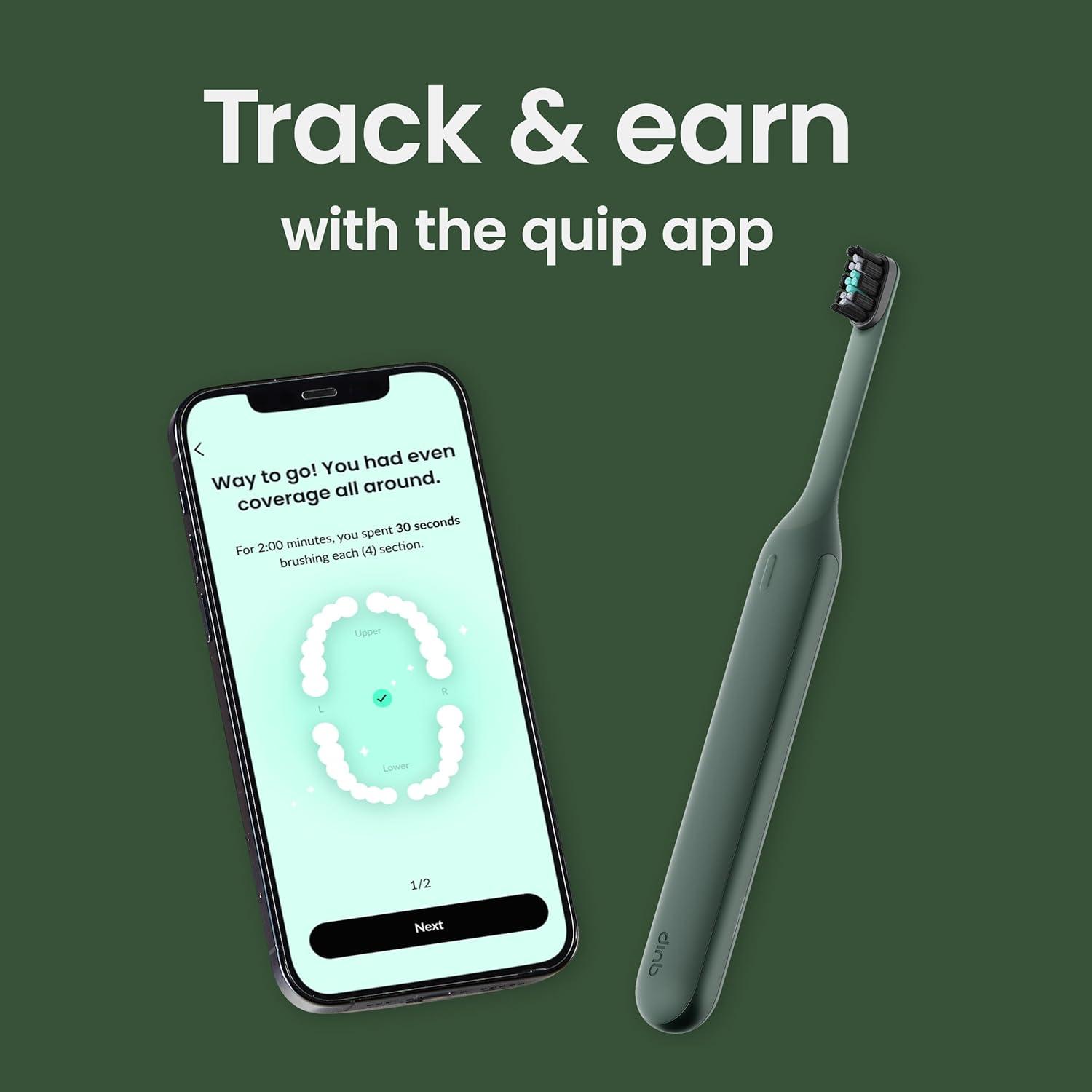 image:imageQuip Ultra Next Generation Smart Toothbrush Timed Electric Toothbrush with Case Replaceable Brush Head Soft Bristles Silicone Handle 30Day Battery Life Travel Toothbrush EclipseGreen