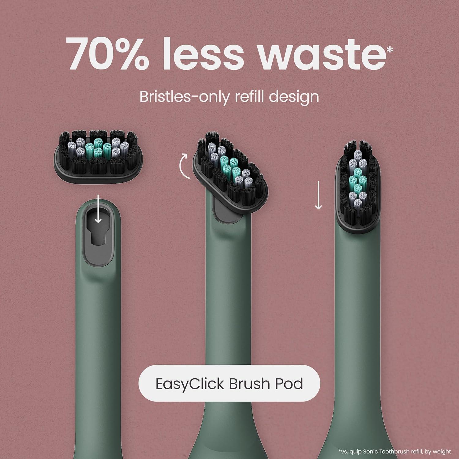 image:imageQuip Ultra Next Generation Smart Toothbrush Timed Electric Toothbrush with Case Replaceable Brush Head Soft Bristles Silicone Handle 30Day Battery Life Travel Toothbrush EclipseGreen