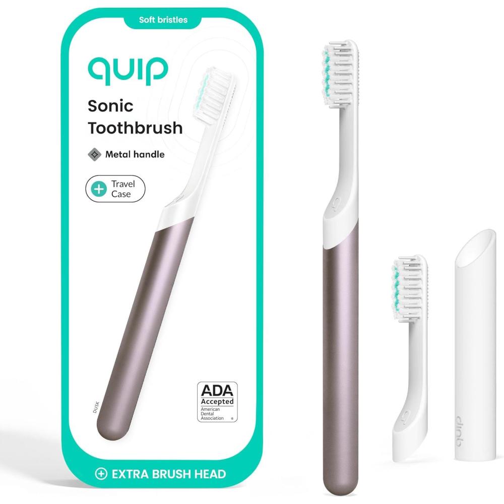 image:imageQuip Metal Sonic Electric Toothbrush for Adults Time Travel amp Soft Bristles with Travel Case amp Replacement Brush Head 3 Month Battery Life Faded BluePlum