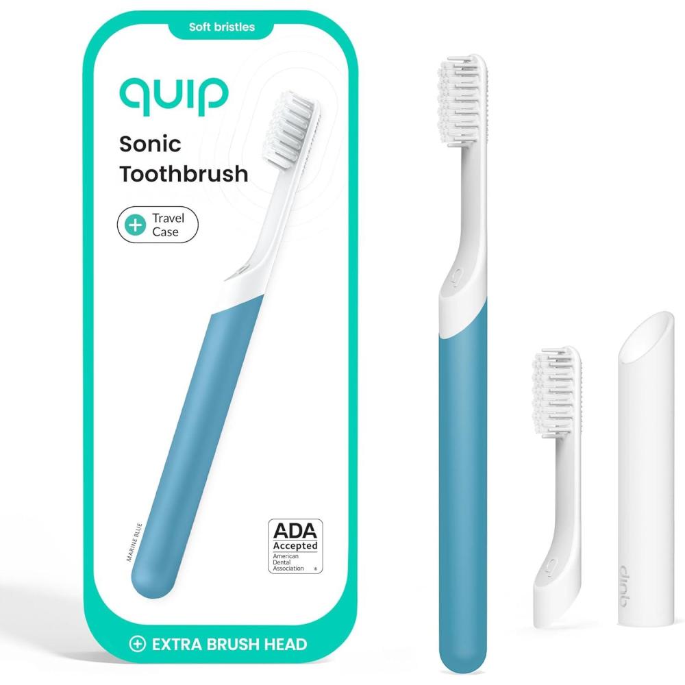 image:imageQuip Sonic Electric Toothbrush for Adults Time Travel amp Soft Bristles with Travel Case amp Replacement Brush Head 3 Month Battery Life Plastic Handle Marine Blue
