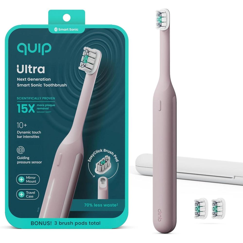 image:imageQuip Ultra Next Generation Smart Toothbrush  Timed Electric Toothbrush with Case  Replaceable Brush Head Soft Bristles Silicone Handle 30Day Battery Life  Travel Toothbrush  EclipseDusk Plum