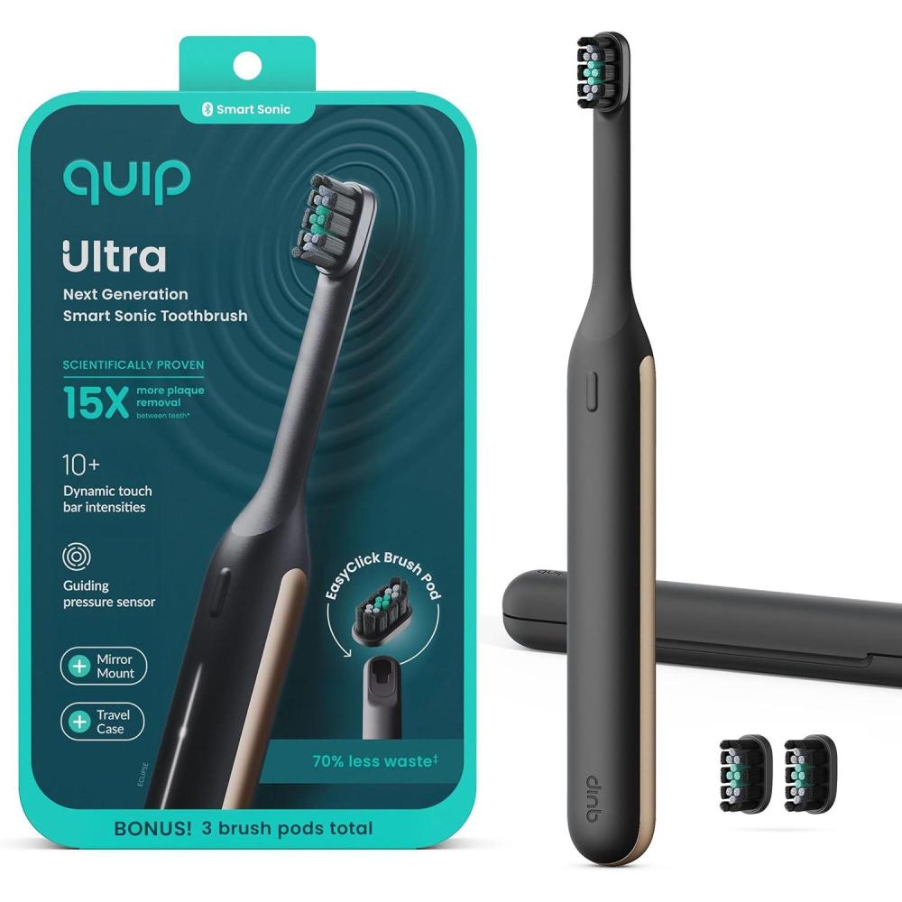 image:imageQuip Ultra Next Generation Smart Toothbrush  Timed Electric Toothbrush with Case  Replaceable Brush Head Soft Bristles Silicone Handle 30Day Battery Life  Travel Toothbrush  EclipseEclipse