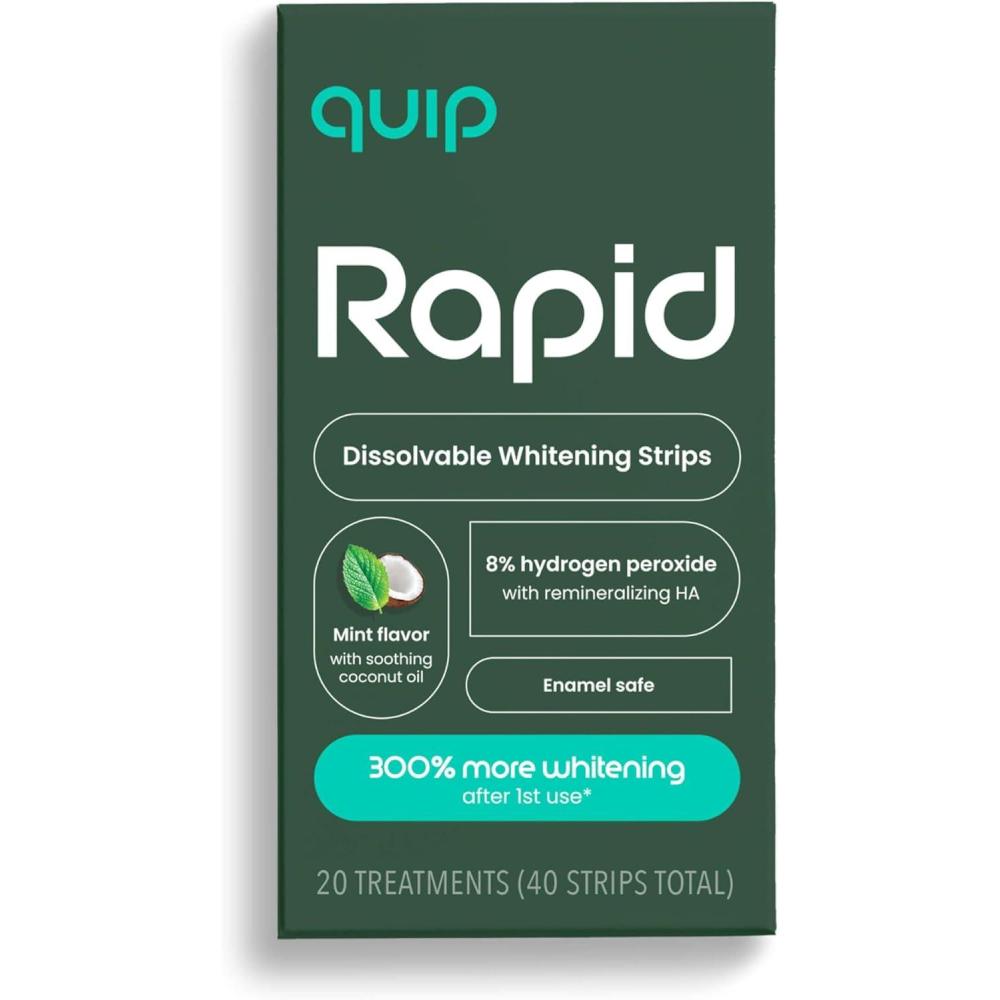 image:imagequip Rapid Dissolvable Teeth Whitening Strips 8 Hydrogen Peroxide 3X Whiter After 1st Use FastActing 15Min Results Mint with Coconut Oil 40 Strips 20 Treatments