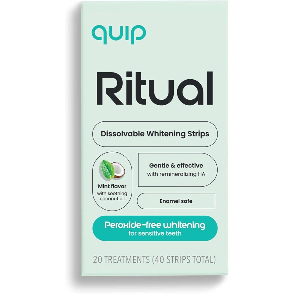 image:imagequip Ritual Dissolvable Teeth Whitening Strips PeroxideFree for Sensitive Teeth FastActing 15Minute Whitening Mint Flavor with Coconut Oil 40 Strips 20 Treatments