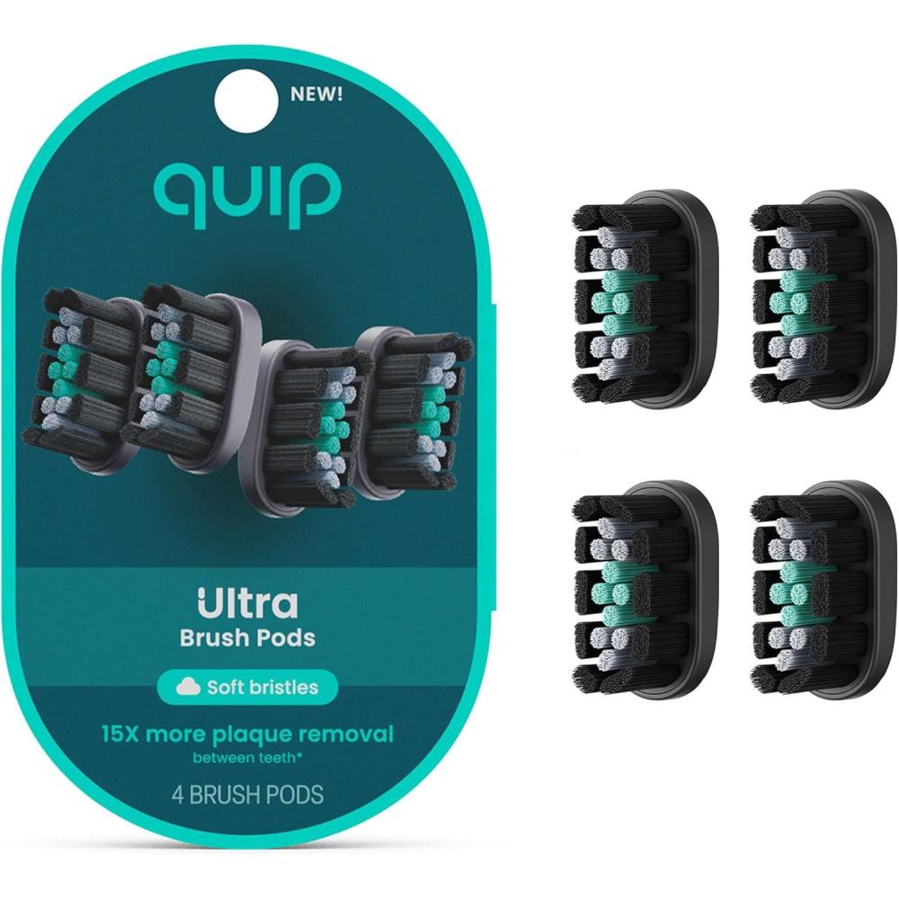image:imagequip Ultra Brush Pod Refill Heads  4 Pack  Verified quip Brush Head Refills for Sonic Electric Toothbrushes  Soft Bristles Compact  Last 3 Months Each  BlackBlack