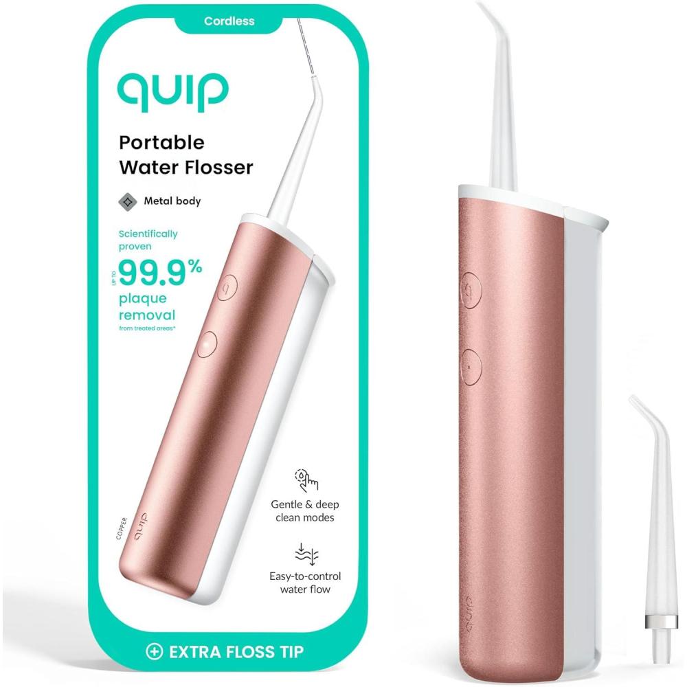 image:imagequip Water Flosser with Replacement Tip Cordless Water Flosser with Adjustable Pressure Teeth Cleaner Pick with 360 Degree Rotating Replaceable Tip Rechargeable Water Dental Pick AllBlackCopper