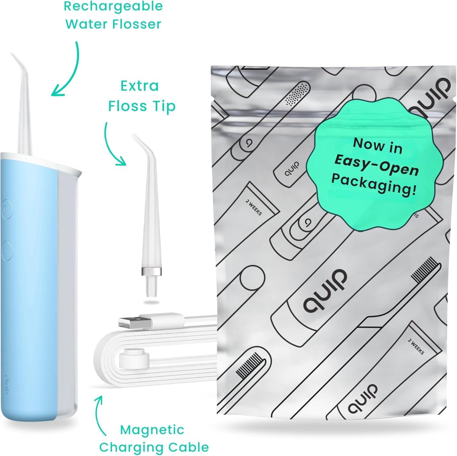 image:imagequip Water Flosser with Replacement Tip Cordless Water Flosser with Adjustable Pressure Teeth Cleaner Pick with 360 Degree Rotating Replaceable Tip Rechargeable Water Dental Pick AllBlackSky Blue