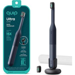Quip Ultra Lite Sonic Electric Toothbrush, Slim Lightweight Design, 3 Brushing Modes, 15X More Plaque Removal, Pressure Sensor & 30-Day Battery, Ash