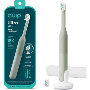 Quip Ultra Lite Sonic Electric Toothbrush, Slim Lightweight Design, 3 Brushing Modes, 15X More Plaque Removal, Pressure Sensor & 30-Day Battery, Meadow