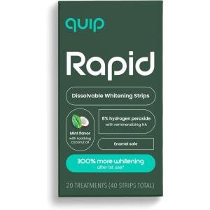 quip Rapid Dissolvable Teeth Whitening Strips, 8% Hydrogen Peroxide, 3X Whiter After 1st Use, Fast-Acting 15-Min Results, Mint with Coconut Oil, 40 Strips (20 Treatments)