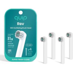quip Rev Oscillating Electric Toothbrush Heads – 4 Pack – Verified quip Brush Head Refills for Oscillating Toothbrushes – Soft Bristles, Dual-Length, Compact – Last 3 Months Each – White(White)