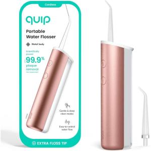 quip Water Flosser with Replacement Tip – Cordless Water Flosser with Adjustable Pressure – Teeth Cleaner Pick with 360 Degree Rotating Replaceable Tip, Rechargeable Water Dental Pick – All-Black(Copper)