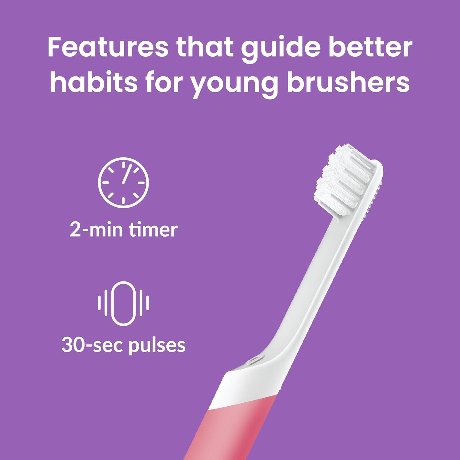 image:imageQuip Sonic Toothbrush for Kids Timed Electric Toothbrush with Small Replaceable Brush Head Soft Bristles Rubber Handle 3 Month Battery Life Travel Toothbrush BluePink