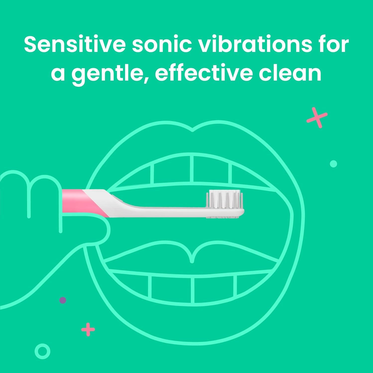 image:imageQuip Sonic Toothbrush for Kids Timed Electric Toothbrush with Small Replaceable Brush Head Soft Bristles Rubber Handle 3 Month Battery Life Travel Toothbrush BluePink