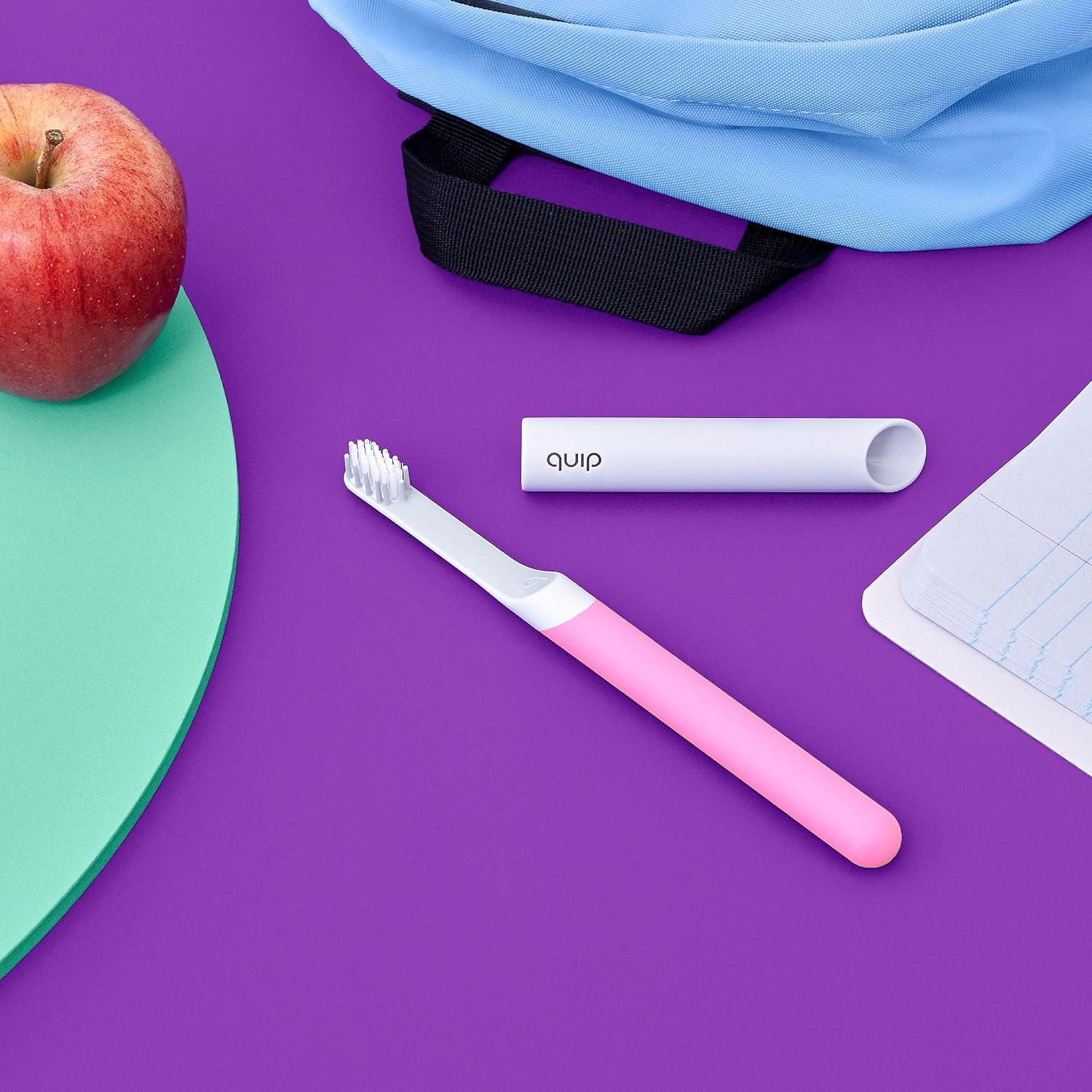 image:imageQuip Sonic Toothbrush for Kids Timed Electric Toothbrush with Small Replaceable Brush Head Soft Bristles Rubber Handle 3 Month Battery Life Travel Toothbrush BluePink