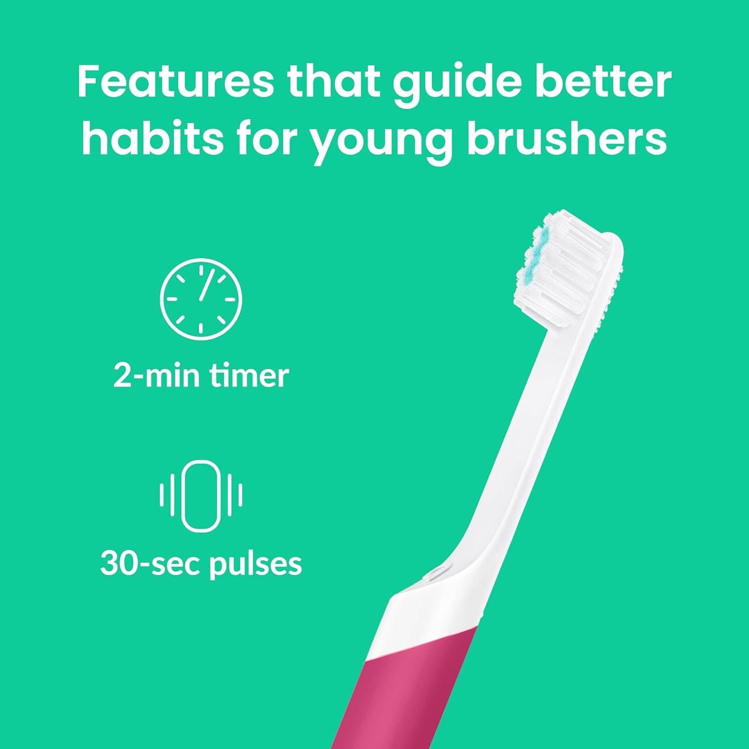 image:imageQuip Sonic Toothbrush for Kids with Timer Includes Extra Brush Head and Travel Cover Mount Electric Soft Bristle Refill Head Plastic Handle 3 Month Battery Life YellowWonder Pink