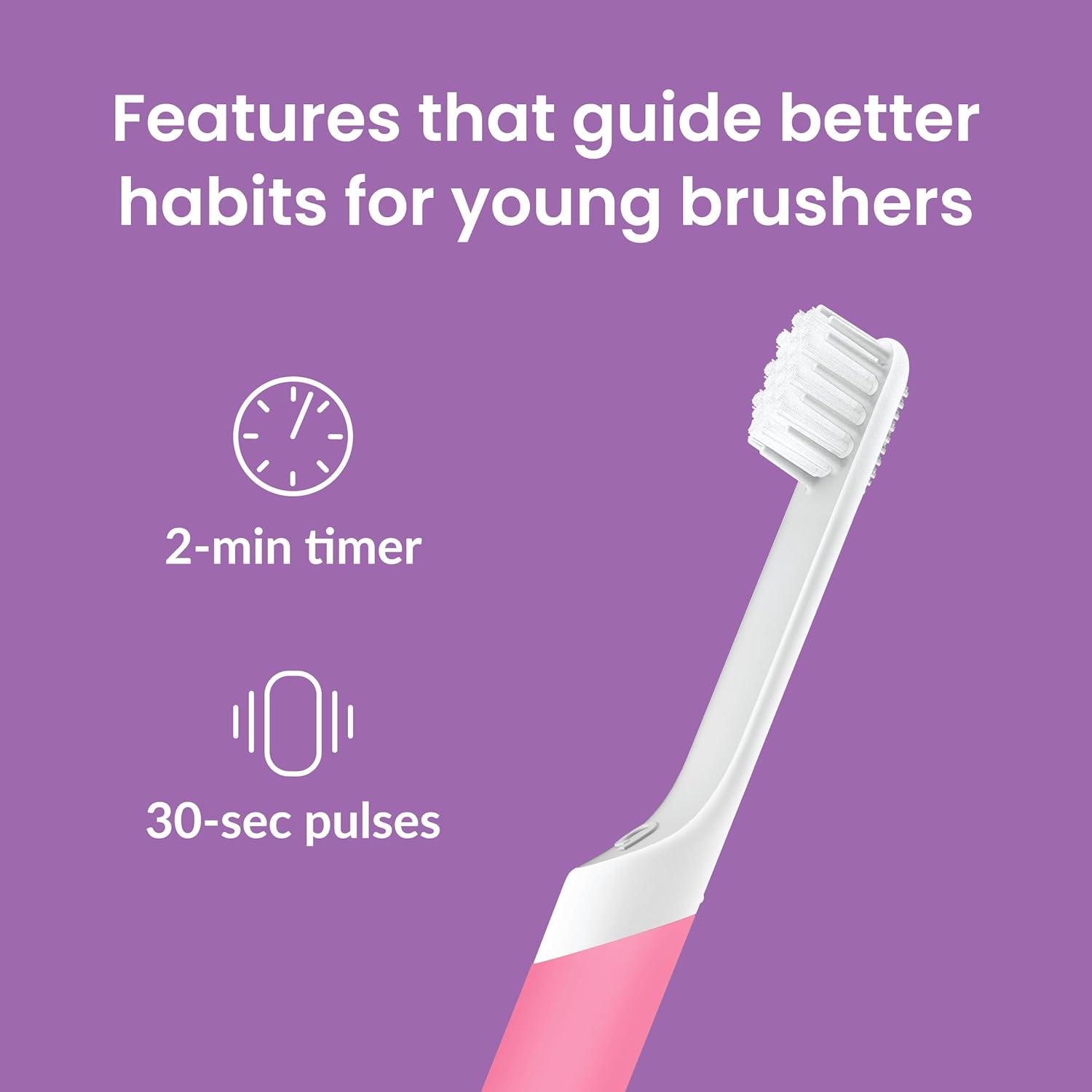 image:imageQuip Sonic Toothbrush for Kids with Timer Includes Extra Brush Head and Travel Cover Mount Electric Soft Bristle Refill Head Plastic Handle 3 Month Battery Life Glow in The Dark PinkGlow in the Dark Pink